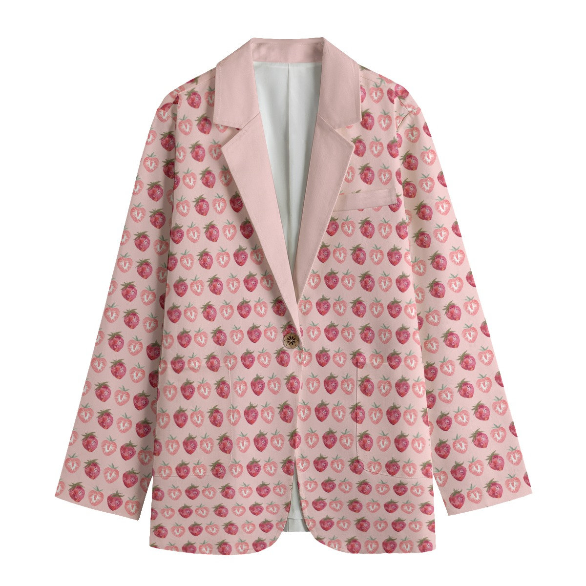 Strawberry Print Women's Casual Blazer, Women Suit Jacket, Gift For Her