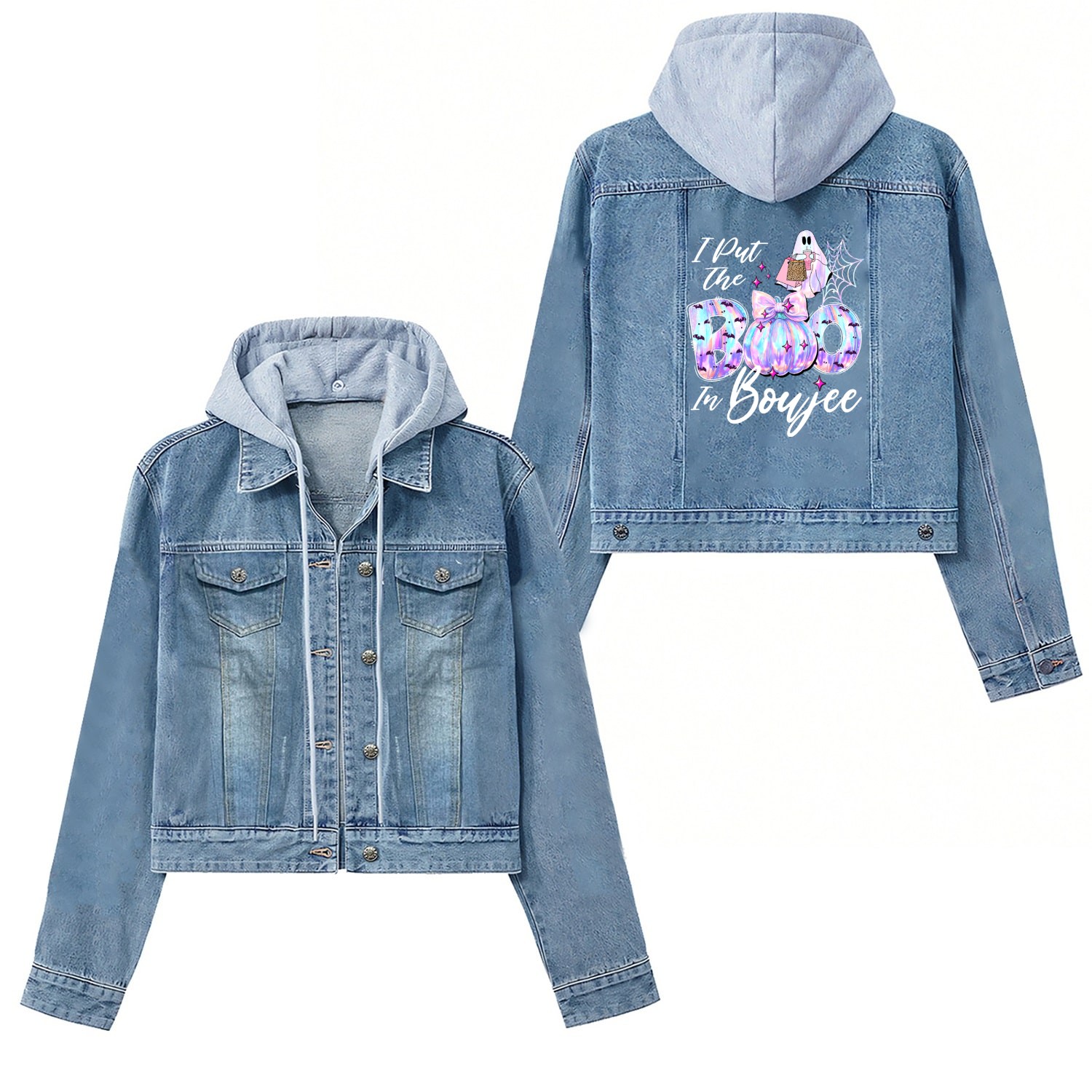 I Put The Boo in Boujee tie dye Boujie Ghost Women's Denim Jackets