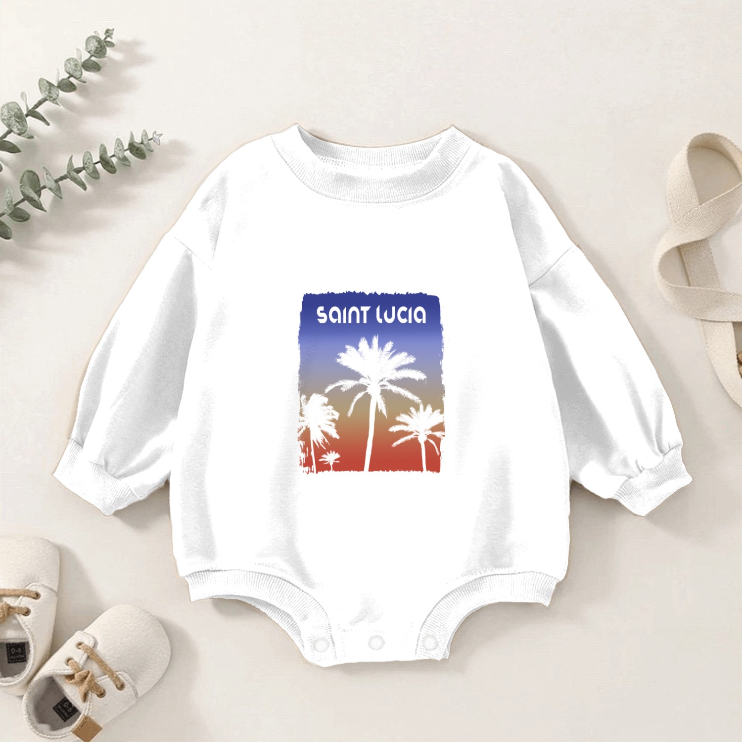 Saint Lucia Sunset Vacation Souvenir Palm Tree Baby Romper Sweatshirts