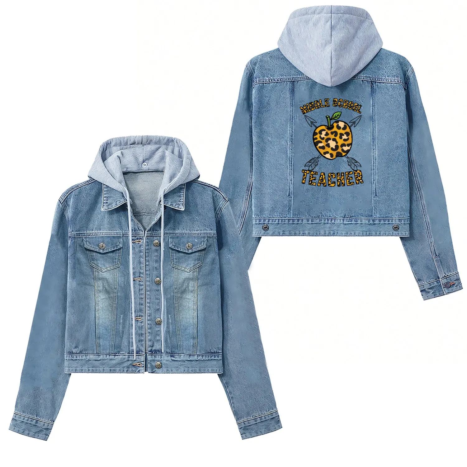 Middle School Teacher Leopard Print Women's Denim Jackets