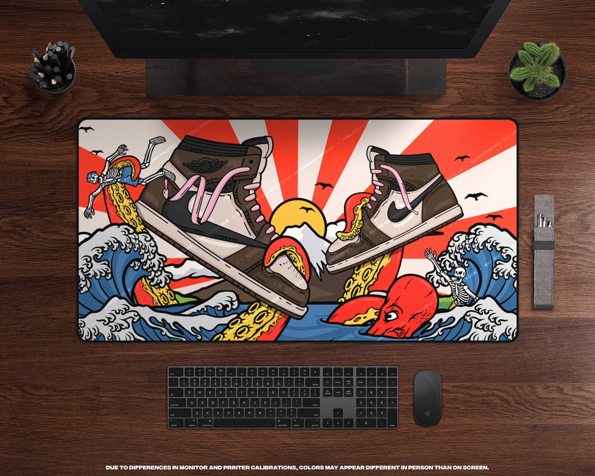 Japanese Waves Cactus Sneaker Desk Mat XL Gaming Mouse Pad, Sneaker Lover, Large Gaming Mat, Sneakerhead, Hypebeast Desk Accessories