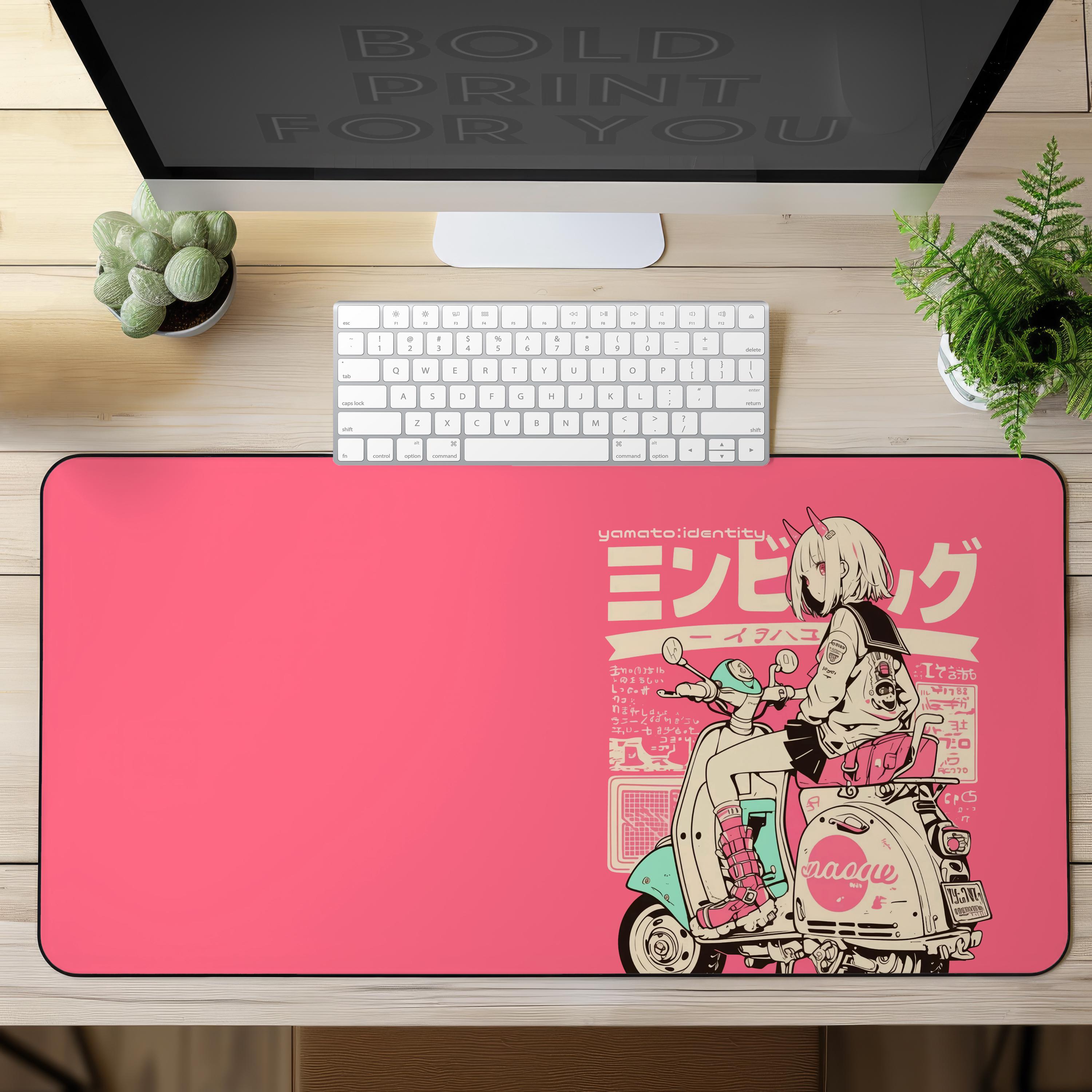 Anime girl on scooter Desk Mat, gaming mouse mat, Keyboard Laptop Gaming Desk Pad