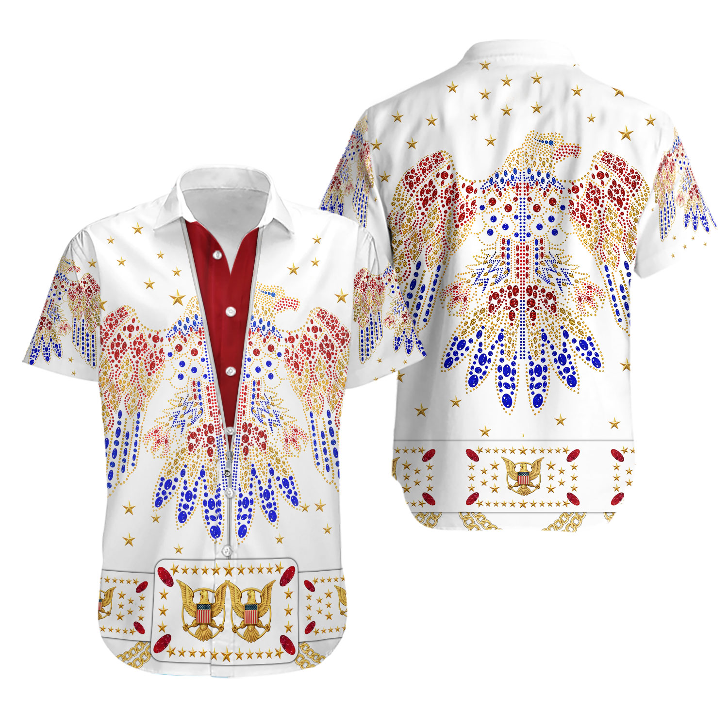 Elvis Eagle Rhinestones Button Shirt, Elvi Summer Hawaiian Shirt, The King Of Rock And Roll Man Short, Elvis Tour 2025 T-Shirt