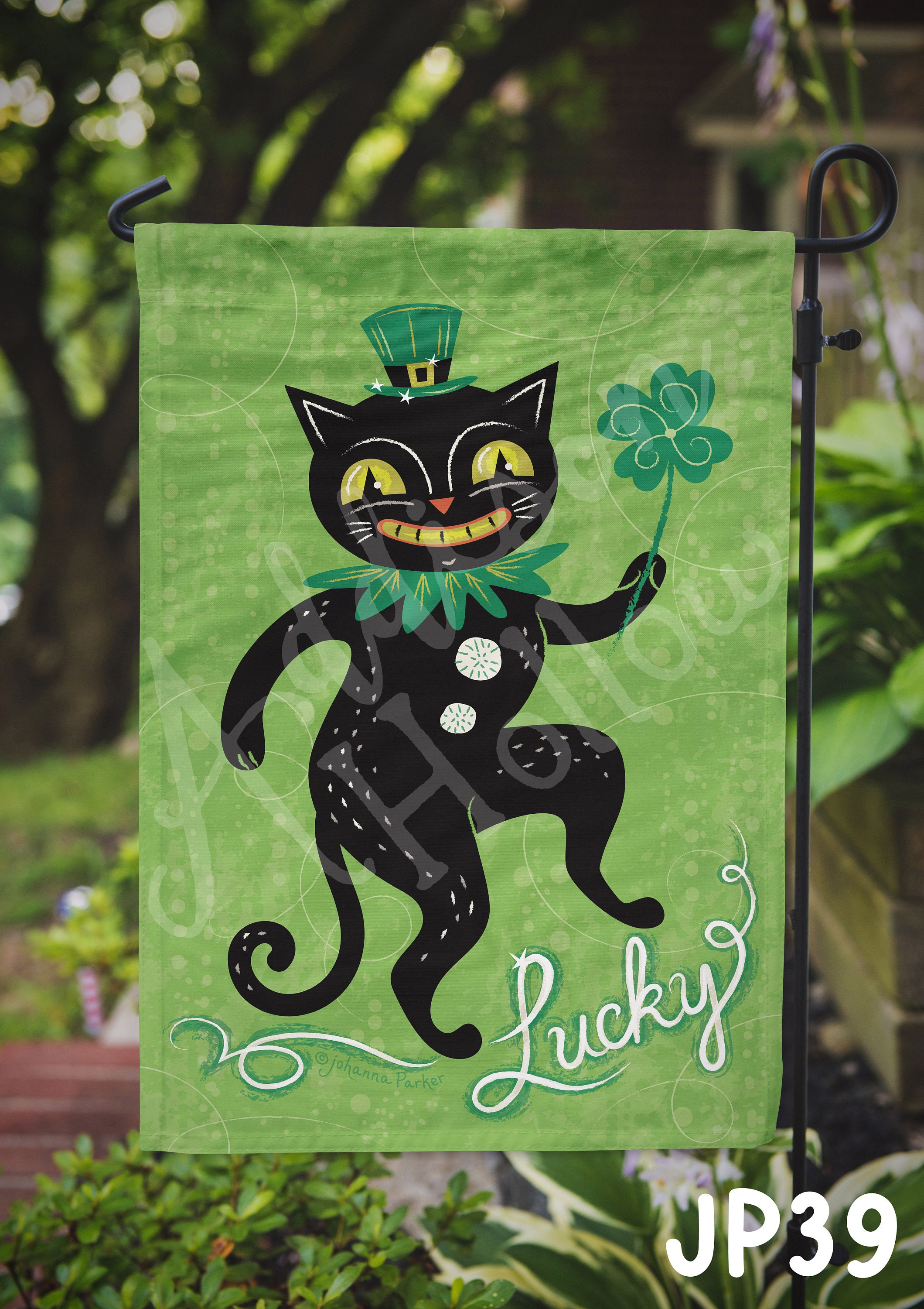Garden Flag St Patricks Day Cat Johanna Parker