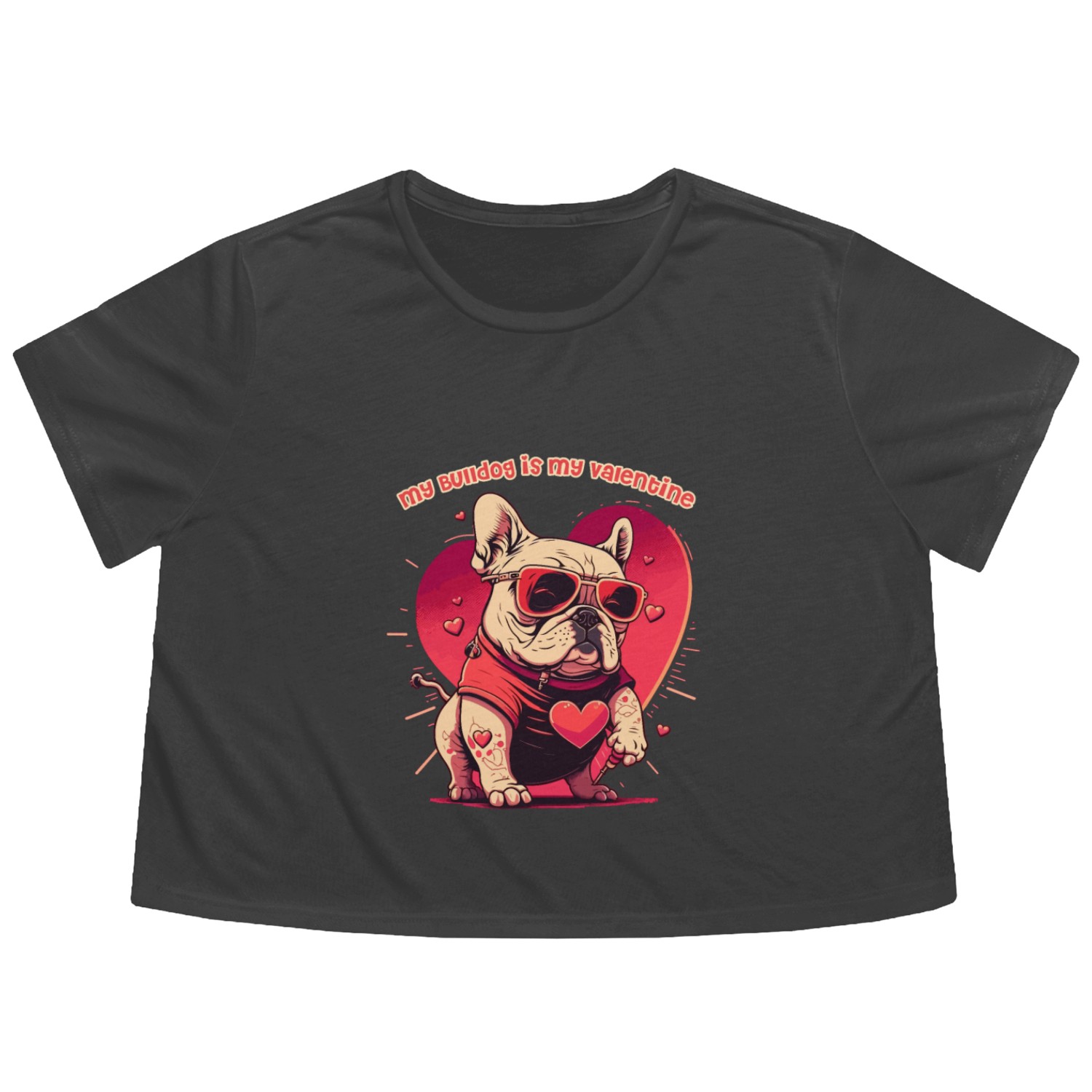Valentine's Day My Bulldog is My Valentine Flowy Cropped Tees