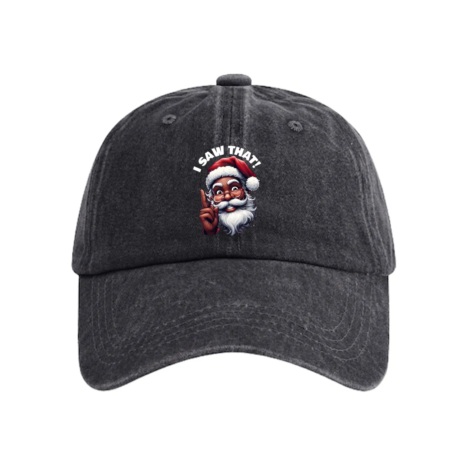 Santa's Watching Festive African American Santa Washed Denim Baseball Caps