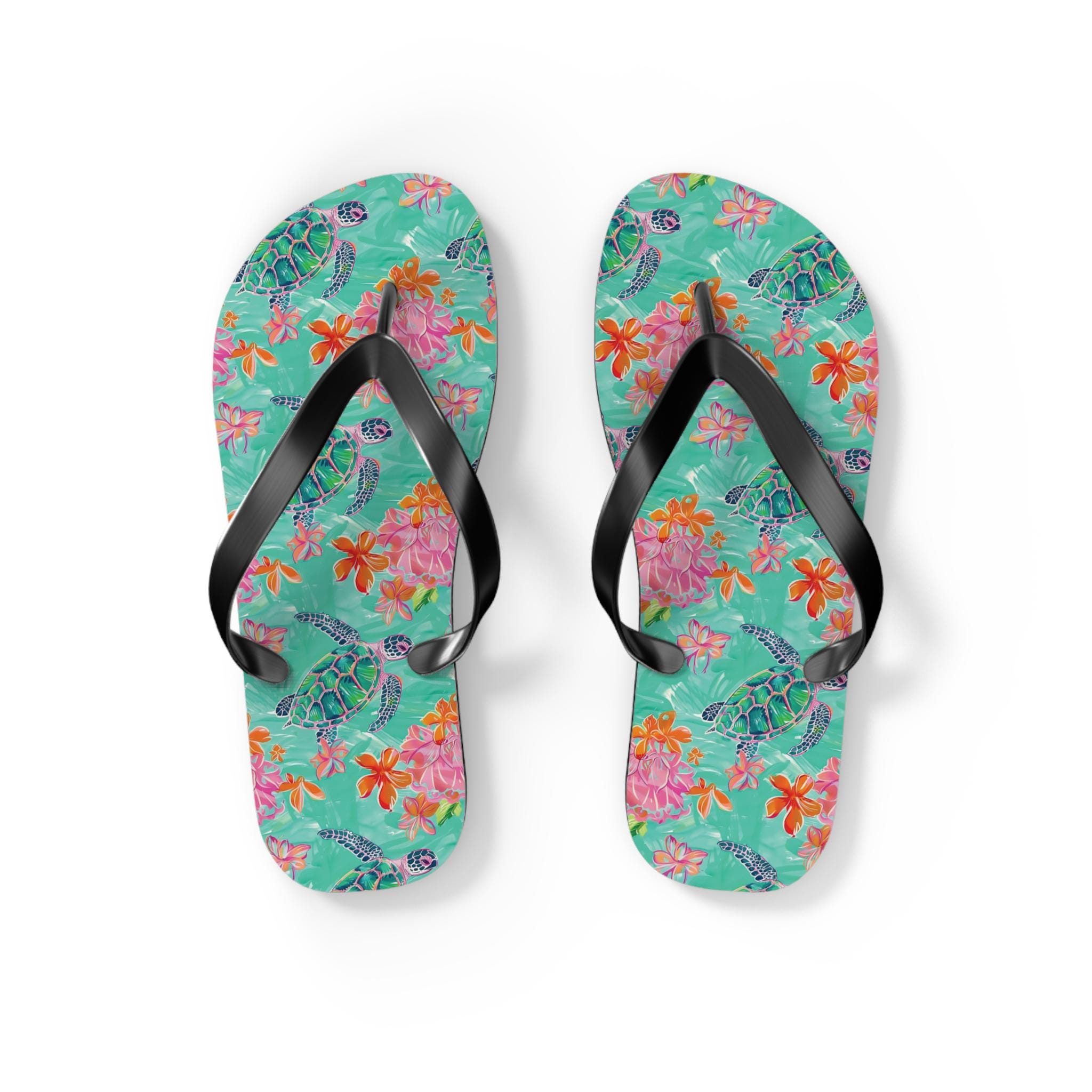 Tropical Turtle Flip Flops, Summer Beach Footwear, Holiday Sandals, Vacation Accessories, Gift for Ocean Lovers