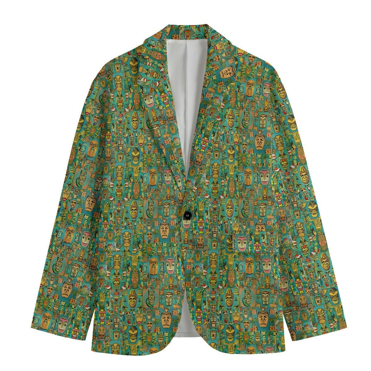 Retro Tiki Green Women's Casual Blazer, Women Suit Jacket, Gift For Her