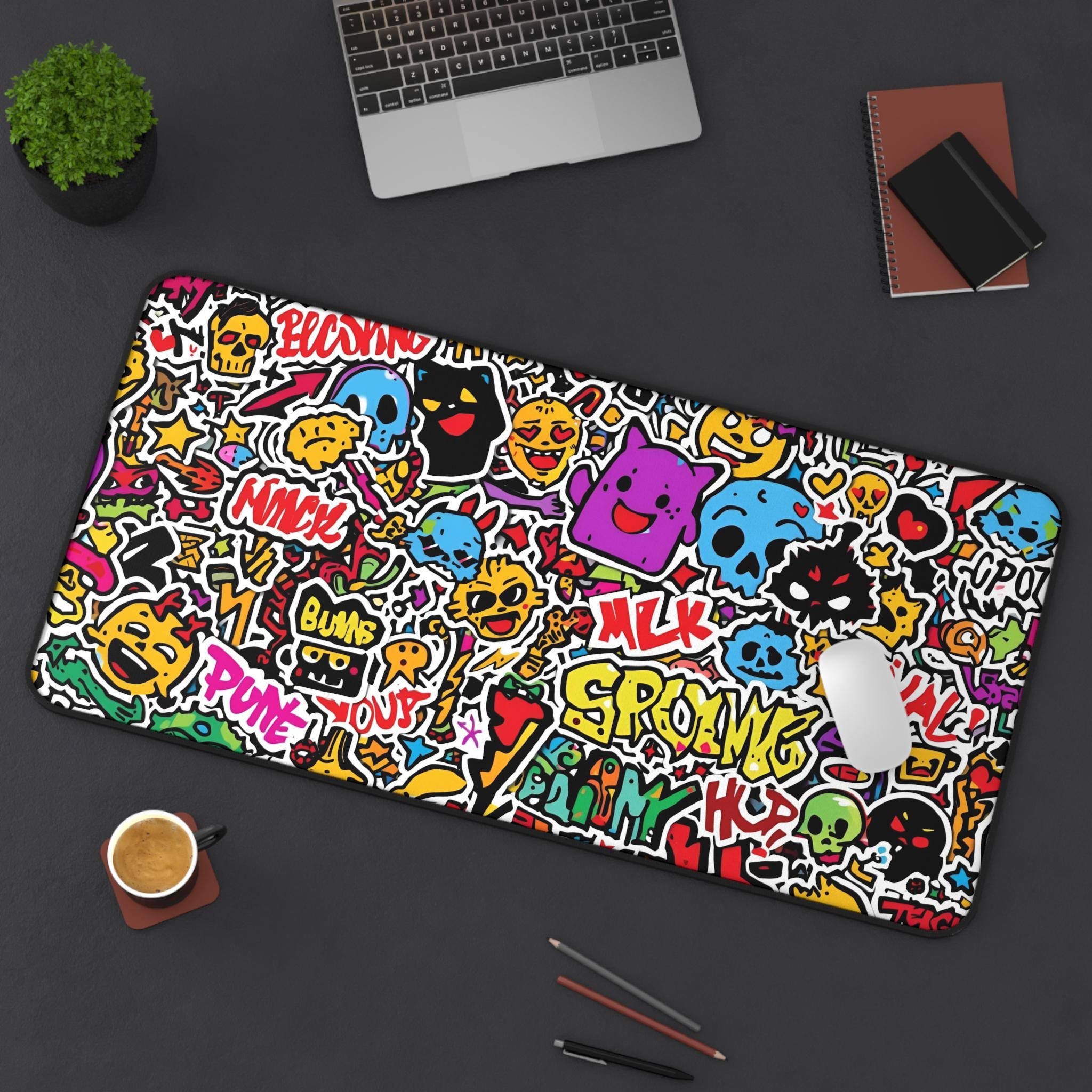 Urban Chaos Sticker-Bomb Mouse Pad - Cartoon & Graffiti Design
