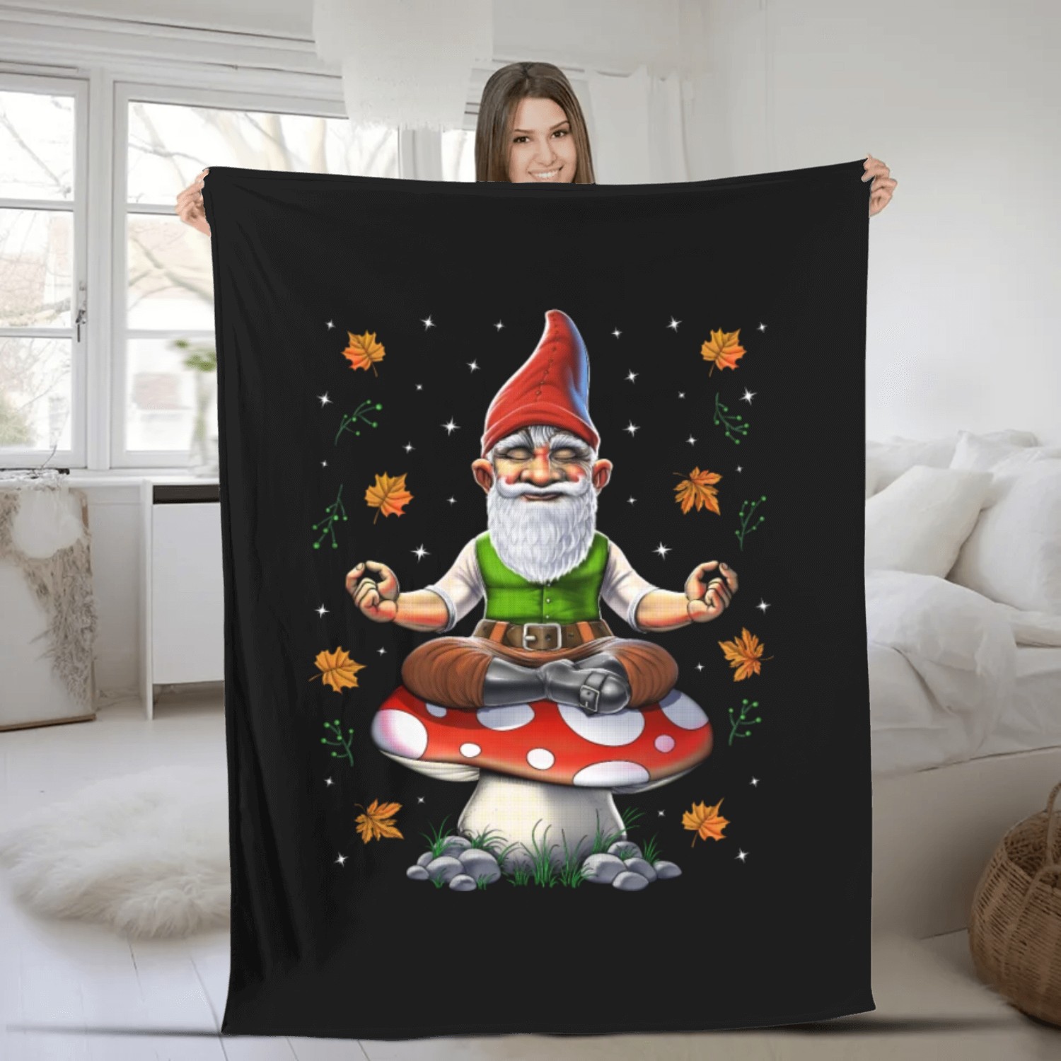 Gnome Mushroom Meditation Fleece Blankets