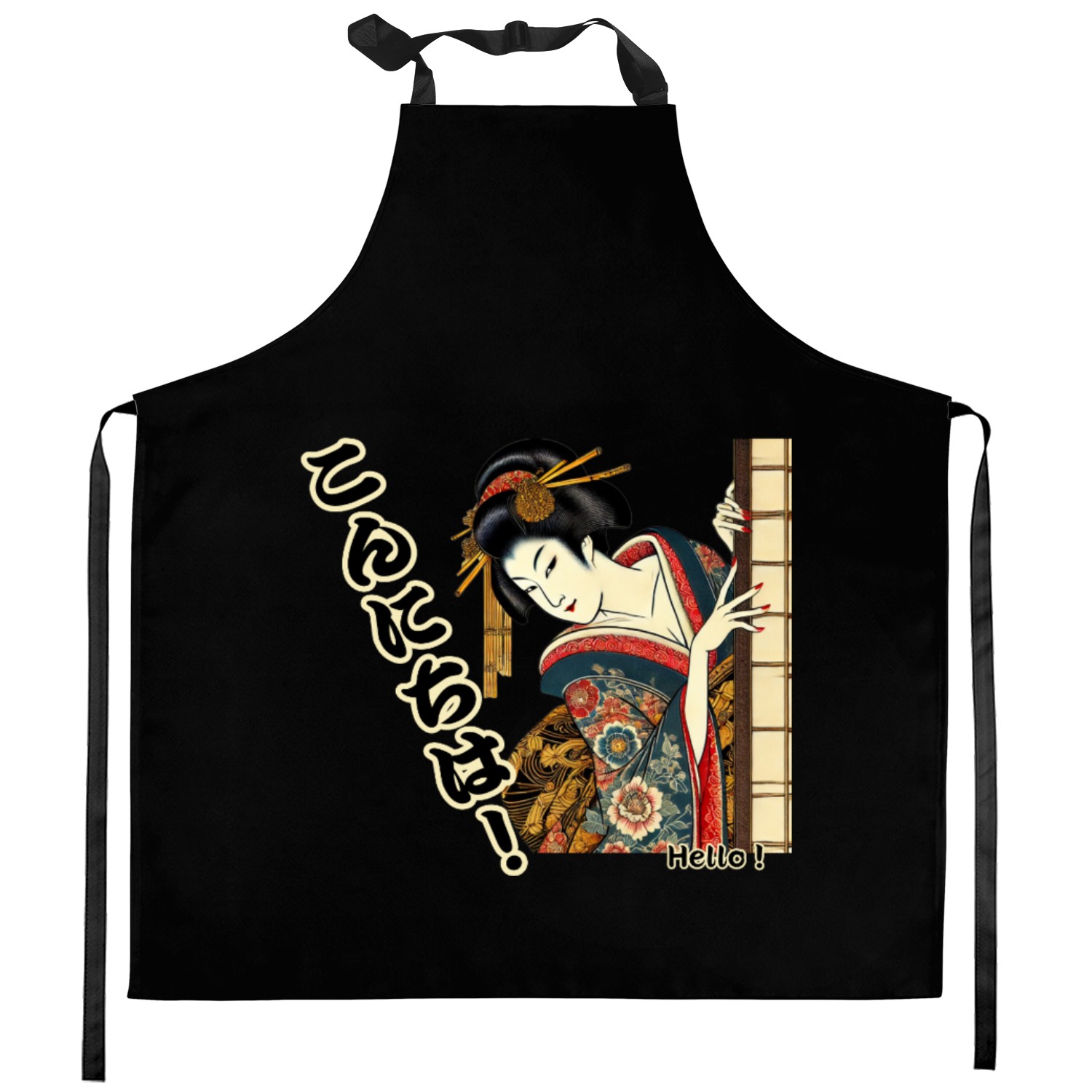 Peeking Ukiyo-e geisha - Konnichiwa! Kitchen Aprons