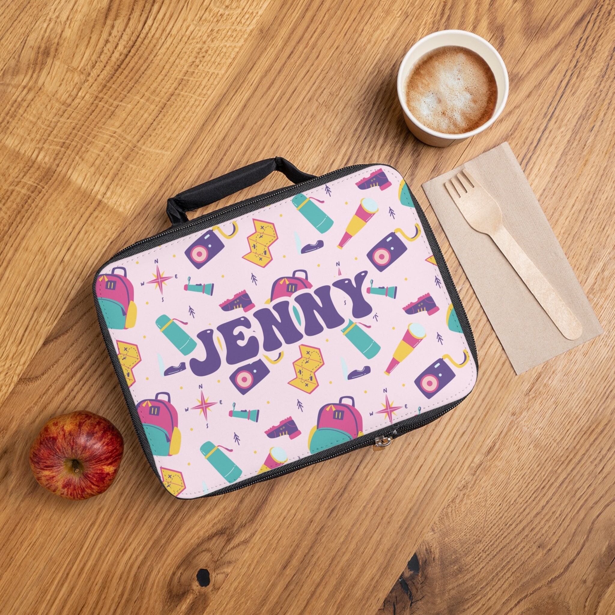 Personalizable Camping Lunchbox for Girl Back to School Gift for Hiking Lover Lunch Bag with Custom Name,