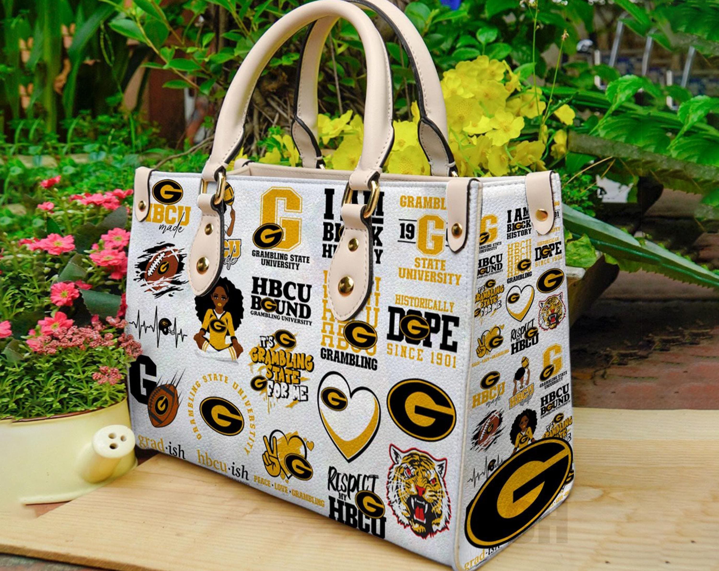 Grambling State Tigers Women Leather Tote Bags, Grambling Football Leather Handbag, Football Bags, Christmas Handbag, Gift Women Christmas