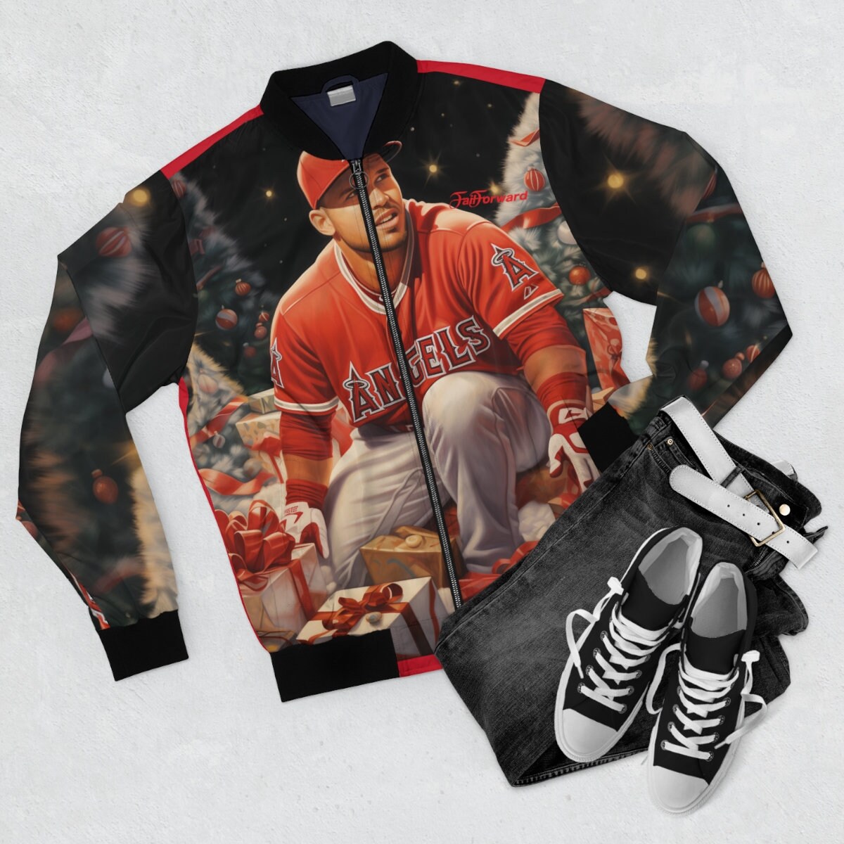 Legendary Christmas Mike Trout Bomber Jacket w/ Motivational Quote