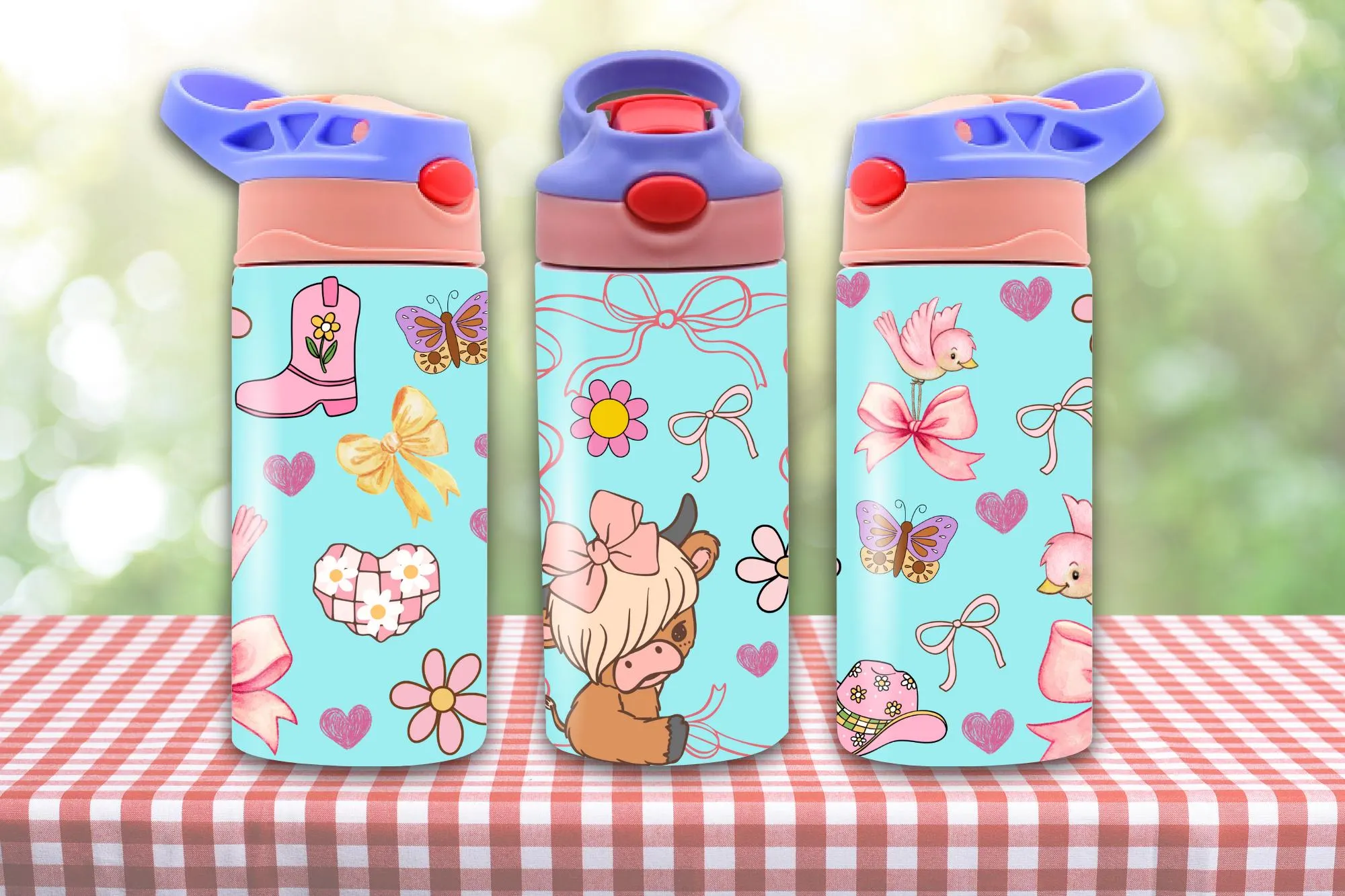 Highland Cow 12 oz Tumbler Wrap, Kids Straight Tumbler Design, Sippy Cup Flip Top