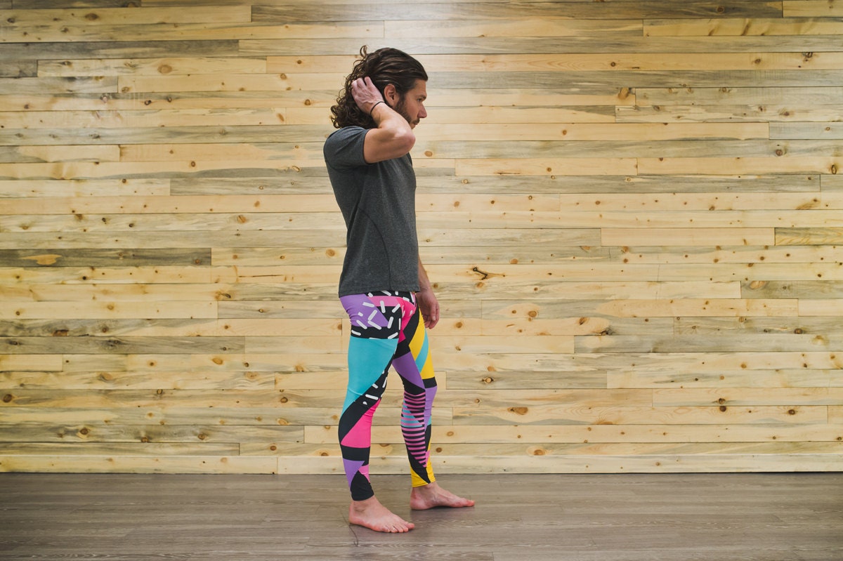 Neon geometric unisex retro tights for climbing yoga fitness running
