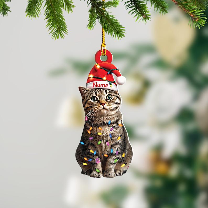 Personalized Tabby Cat Ornament, Cat Christmas Hanging Ornament Gift, Cat Car Hanging Ornament, Gift For Pet Lover