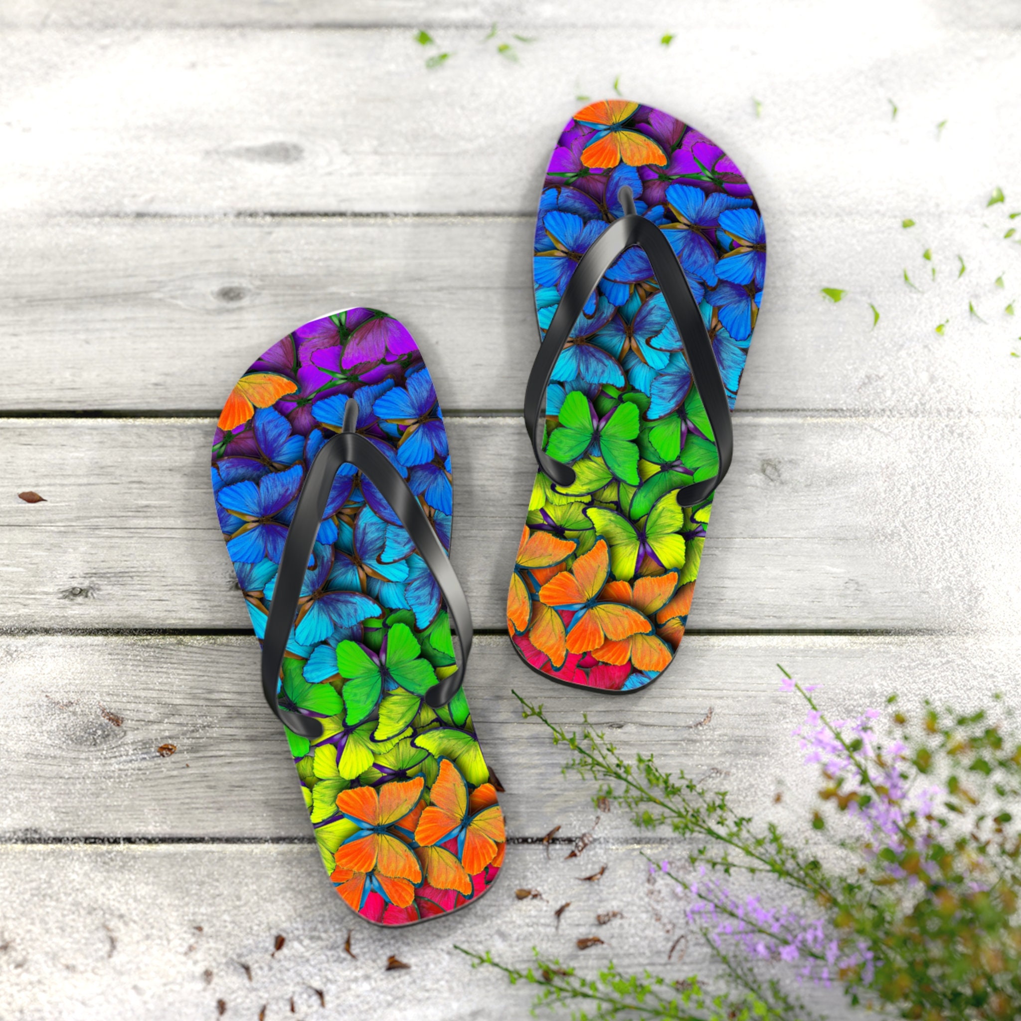 Colorful butterfly Flip Flops for Her