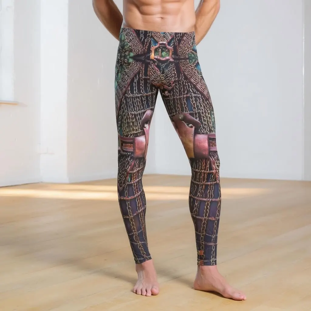 Gladiator Mens Leggings, Exoskeleton Armor, Workout Pants, Dystopian Druid Cycling Warrior, Rustic,Medieval Viking, Cosplay Wrestling Gift