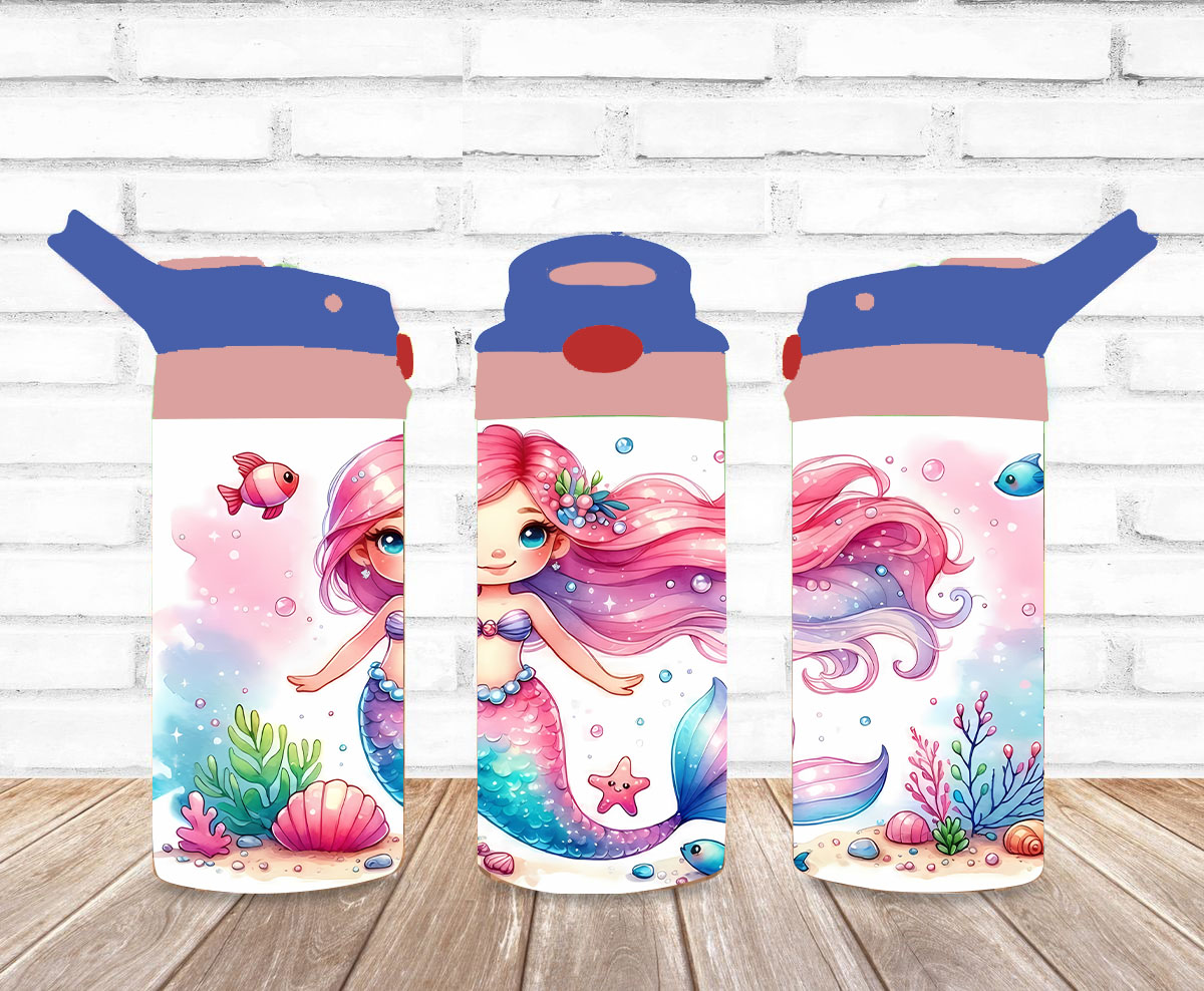 Mermaid 12oz Kids Flip Top Sippy Cup Tumbler, Ocean Life Magical Kids Tumbler