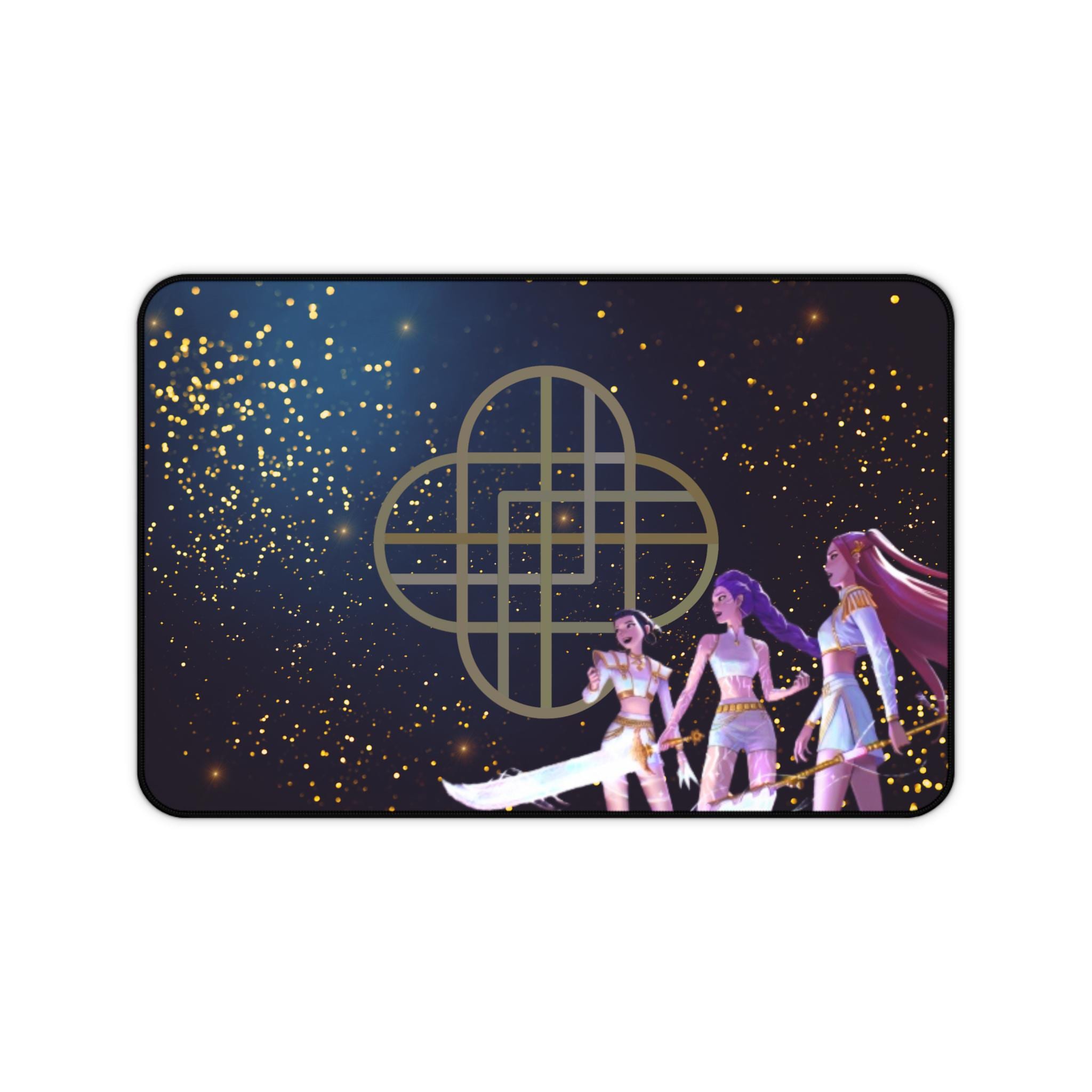 Huntrix Golden Desk Mat 12"x18" Kpop Demon Hunter Gaming and Office Desk Accessory