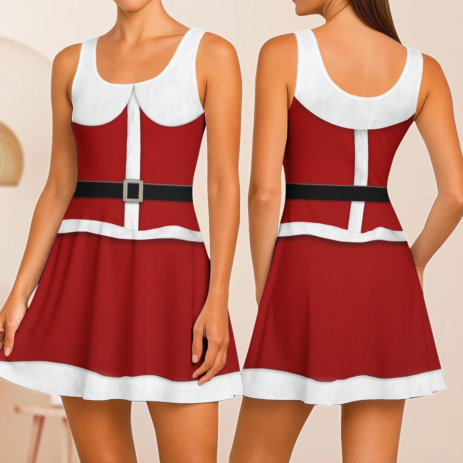 Santa Christmas Skater Dress, Funny Santa Women Dress, Santa Claus Cosplay Costume, Red Santa Dress with Belt, Xmas Party 2025 Gifts