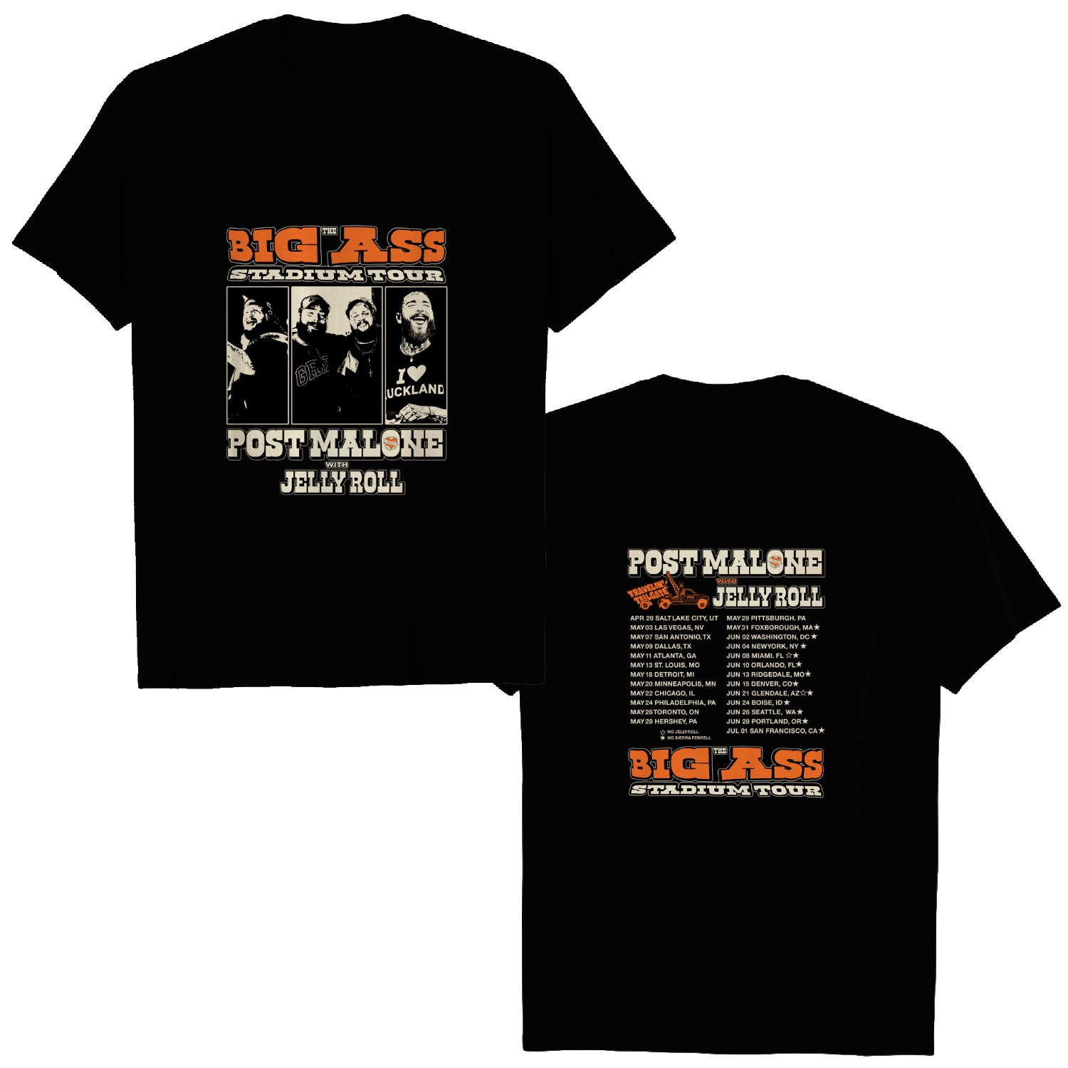 Post Malone Jelly Roll Concert Tour Double Sided T-Shirt for Men & Women