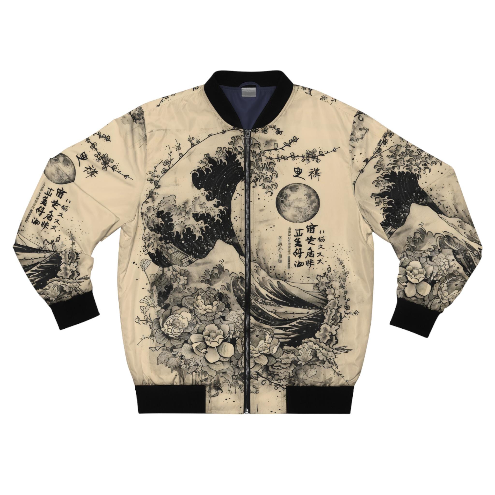 Retro Japanese Bomber Men's Jacket ,Men's AOP Bomber Jacket,Japanese Streetwear Bomber Jacket