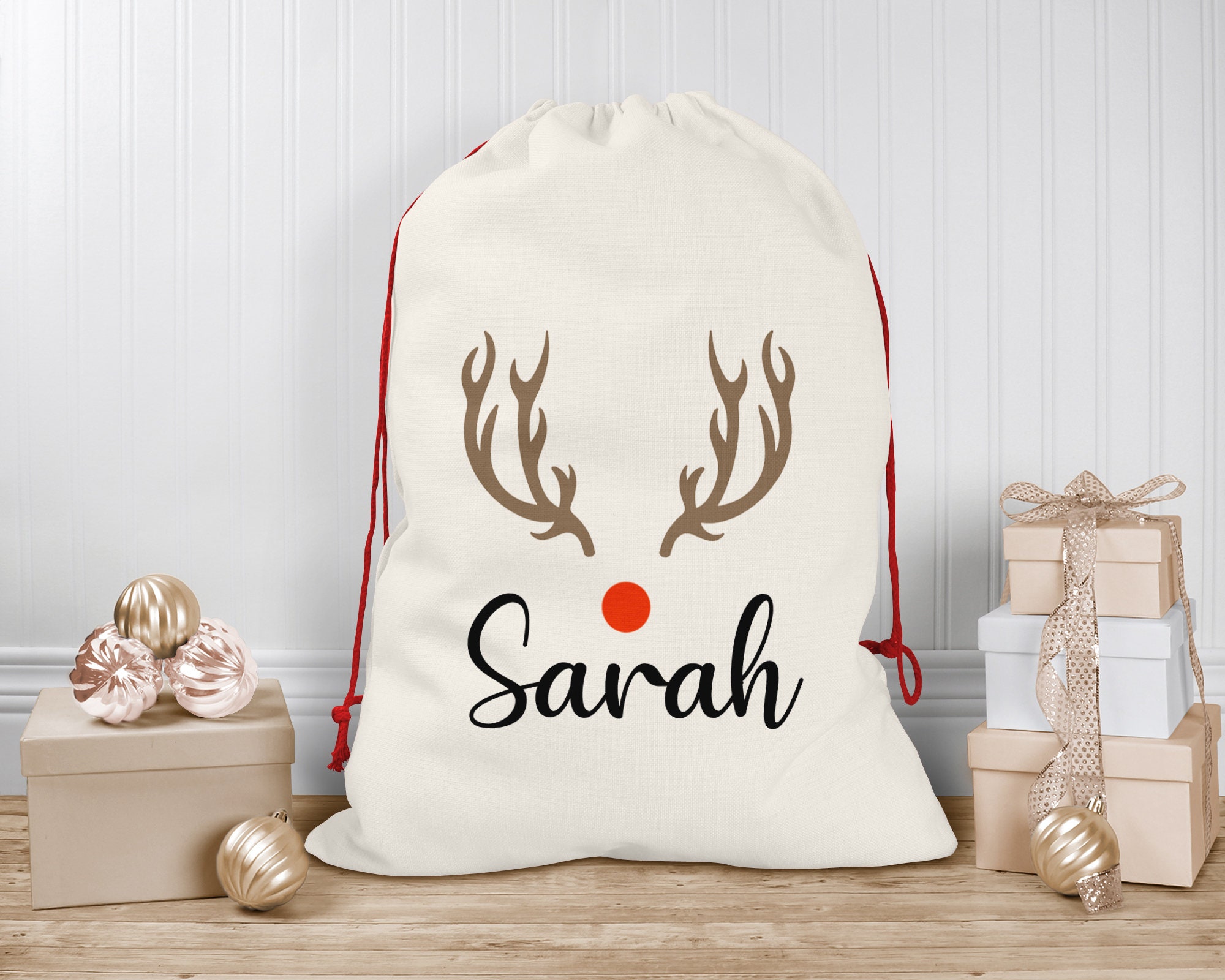 Personalised Christmas Sack | Custom Christmas Stocking - Reindeer | Custom Christmas Sack For Kids, Children's Santa Sack, Christmas Sacks