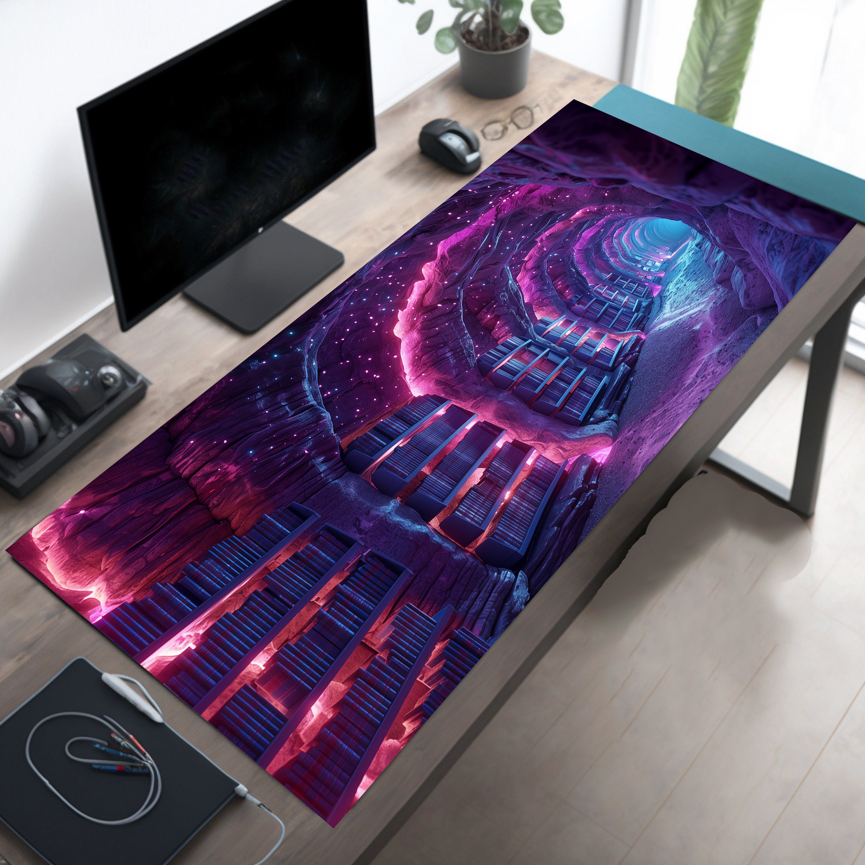 Cyberpunk Underground Library Tunnel Desk Mat Gaming Mousepad XL
