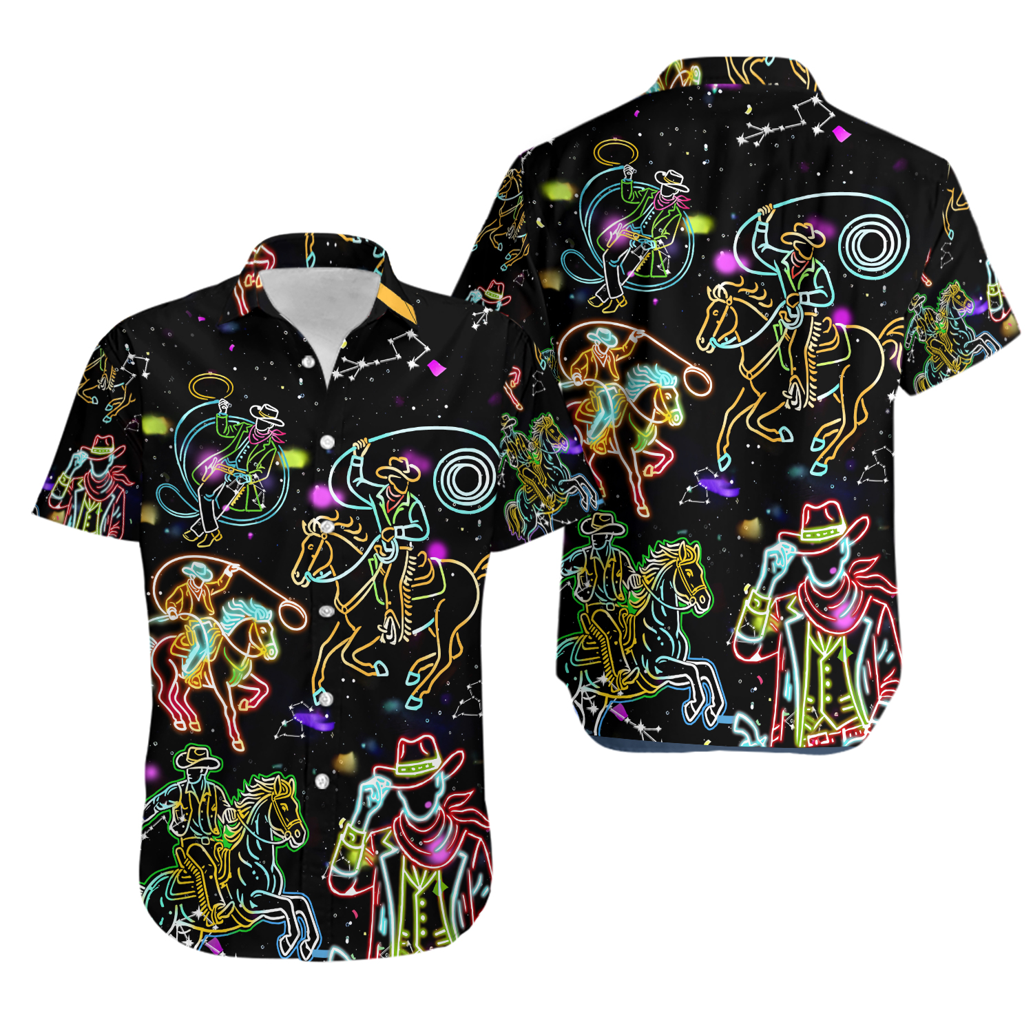 Neon Cowboy Rodeo Hawaiian Shirt, Colorful Cowboy Hawaiian Shirt
