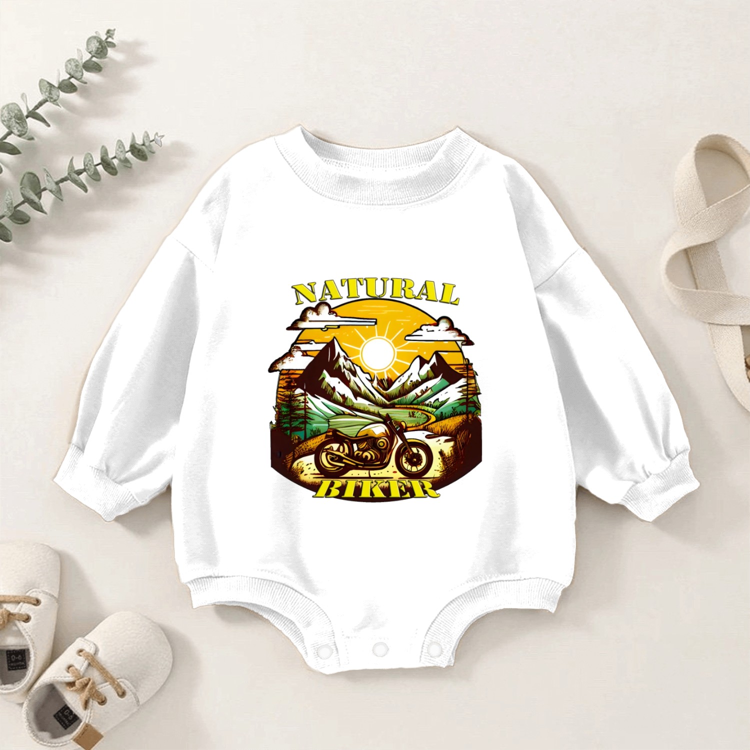 Natural Biker Baby Romper Sweatshirts
