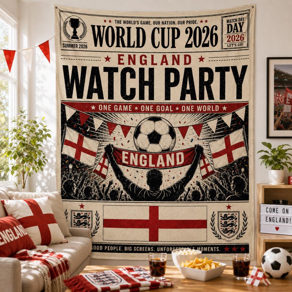 2026 Soccer England Tapestry, World Fan Wall Hanging, Game Day Decor Tapestry Gift, WC 2026 Soccer Home Decor