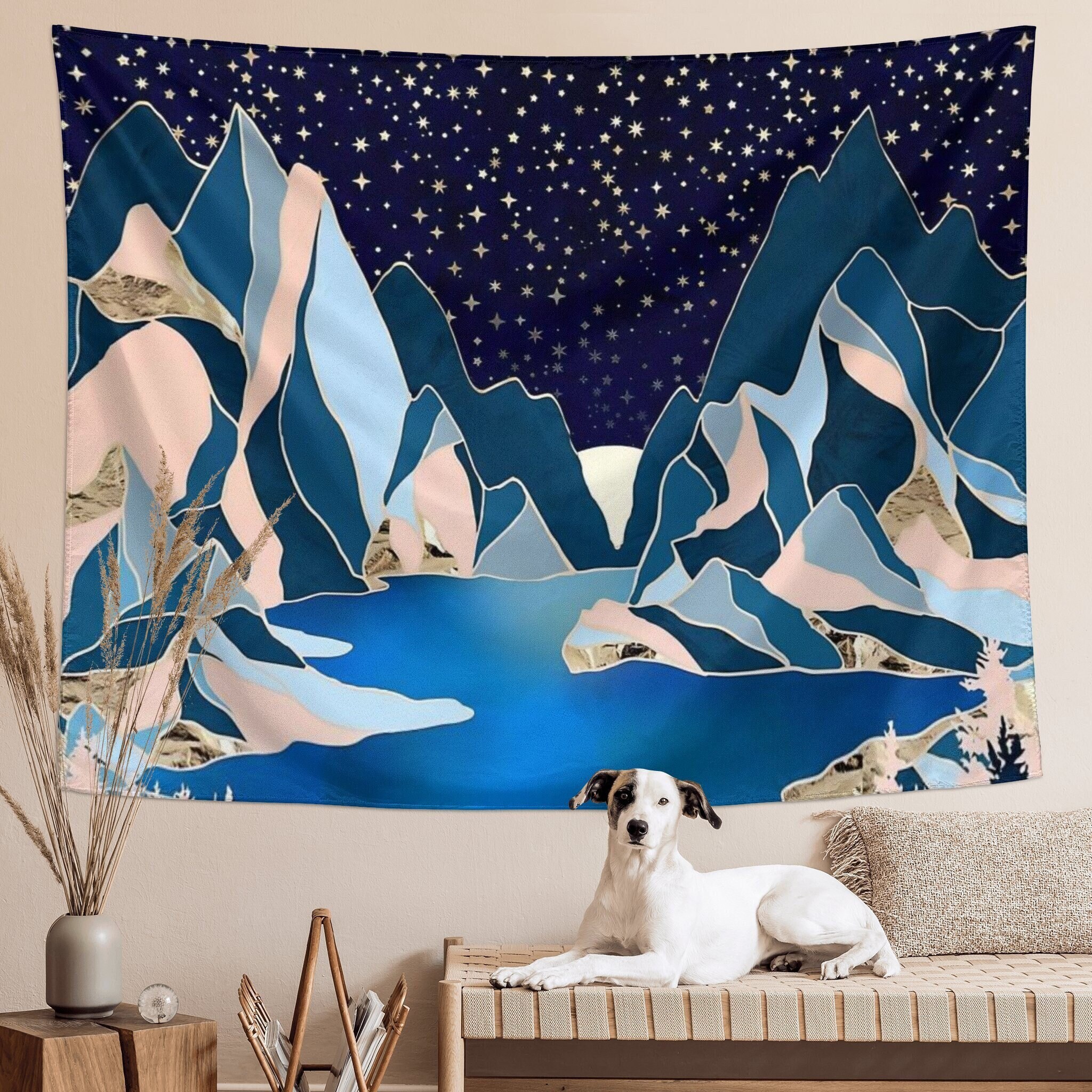 Mountain Tapestry Mountains and Starry Sky Decorative Wall Hanging Nature Landscape Art