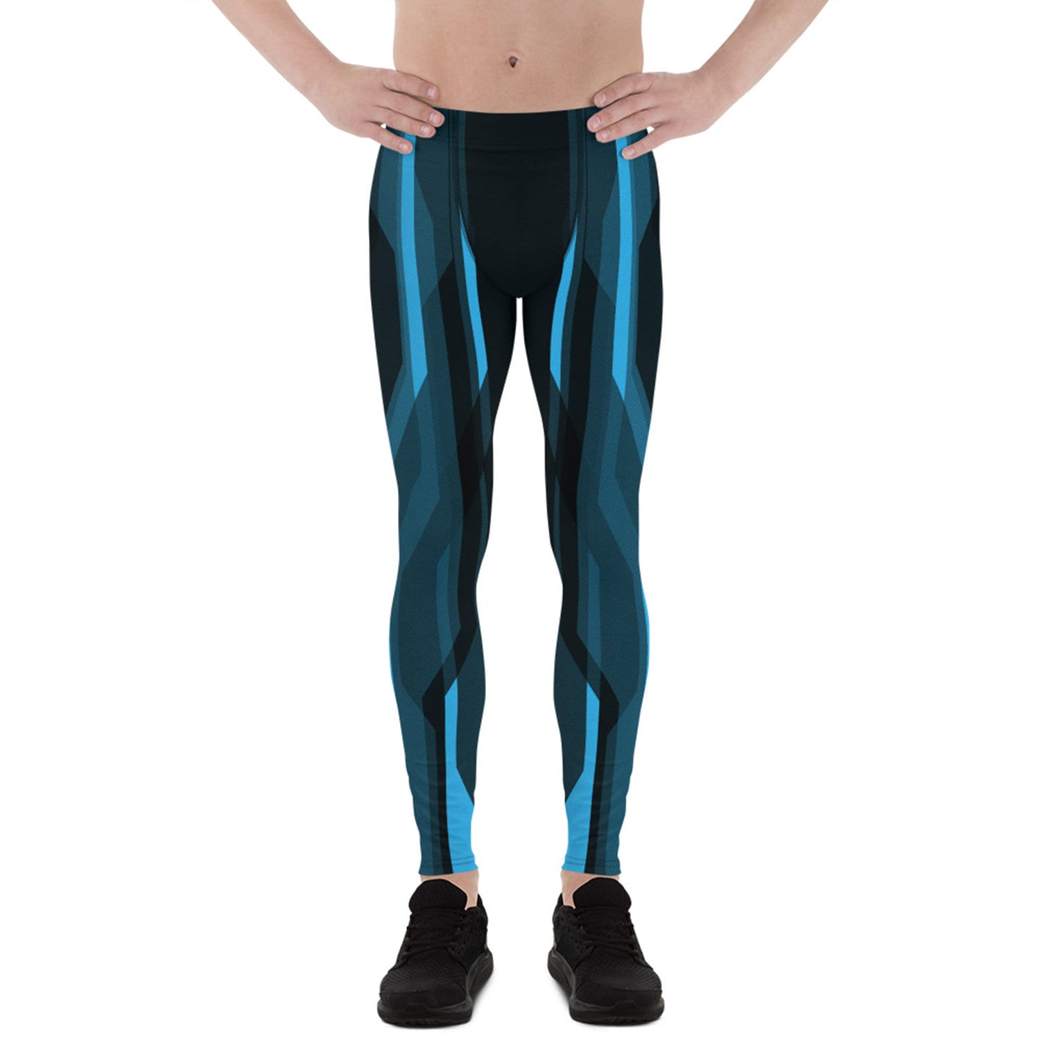 Men's Leggings - Meggings with Blue Tron Futuristic Pattern for Workout, BJJ, MMA, Running, CrossFit