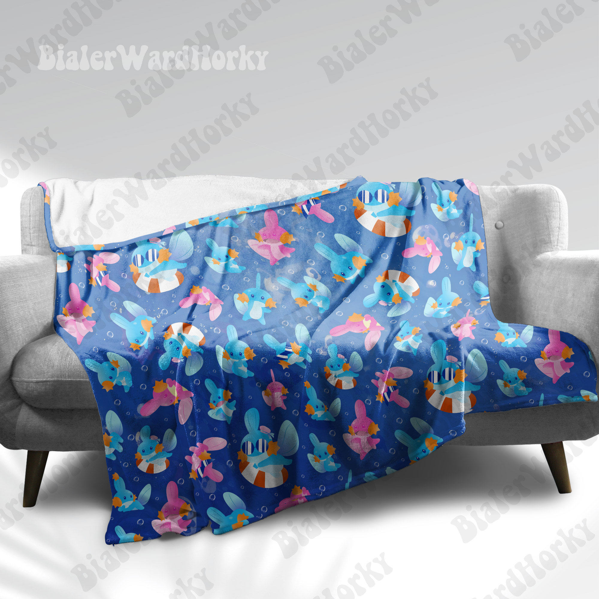 Mudkip Underwater Fleece Blanket, Water Type Custom Fleece Blanket, Anime Blanket Mudkip, Gifts