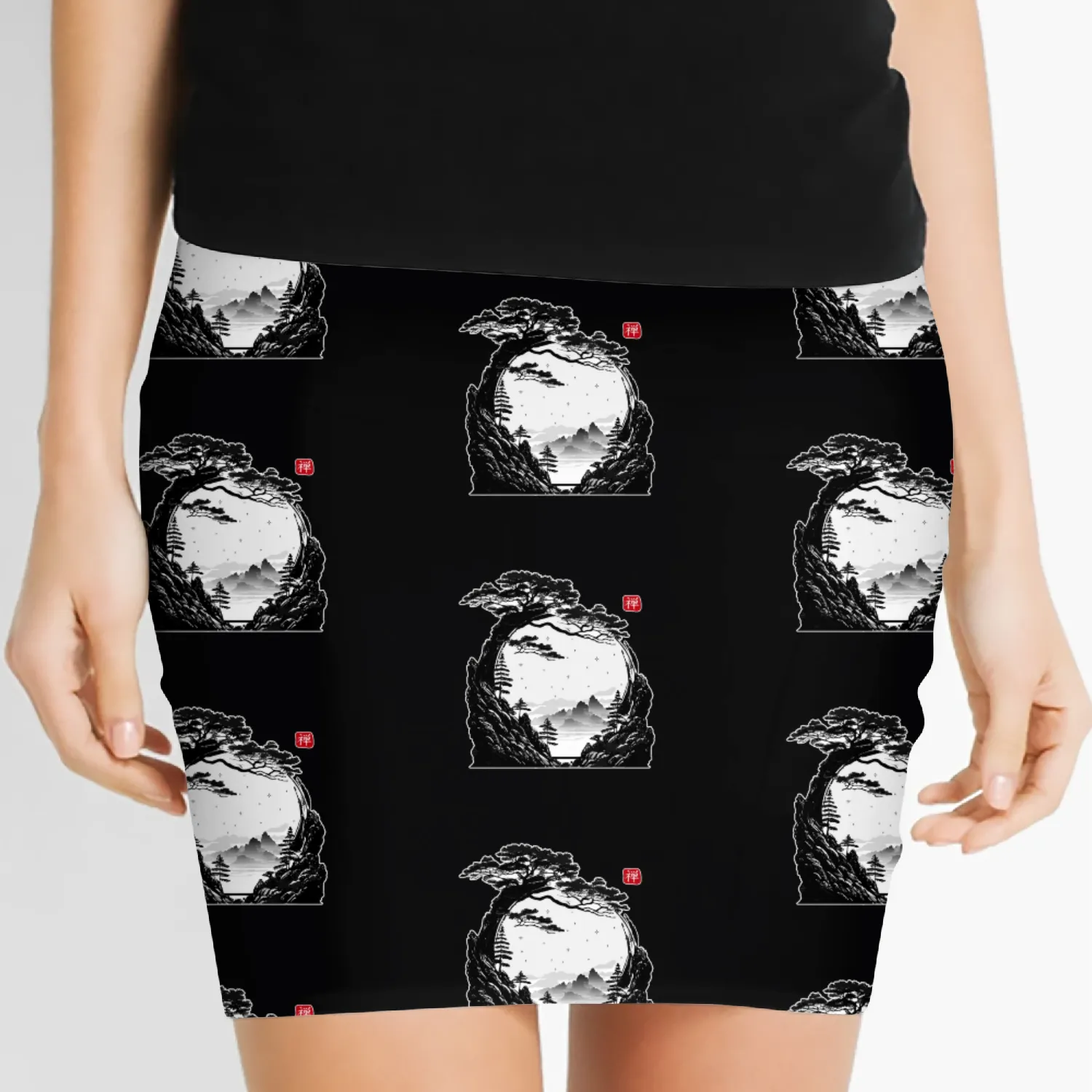 Japanese Zen Circle Landscape Buddhism Bonsai Tree Women's Mini Skirts