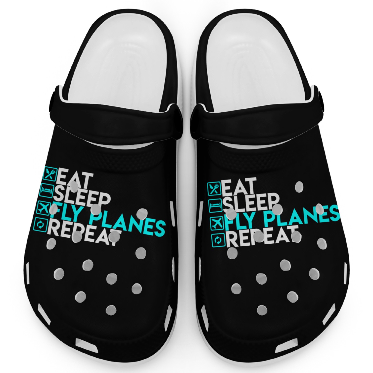 Eat Sleep Fly Planes Repeat Airplane Pilo Clogs