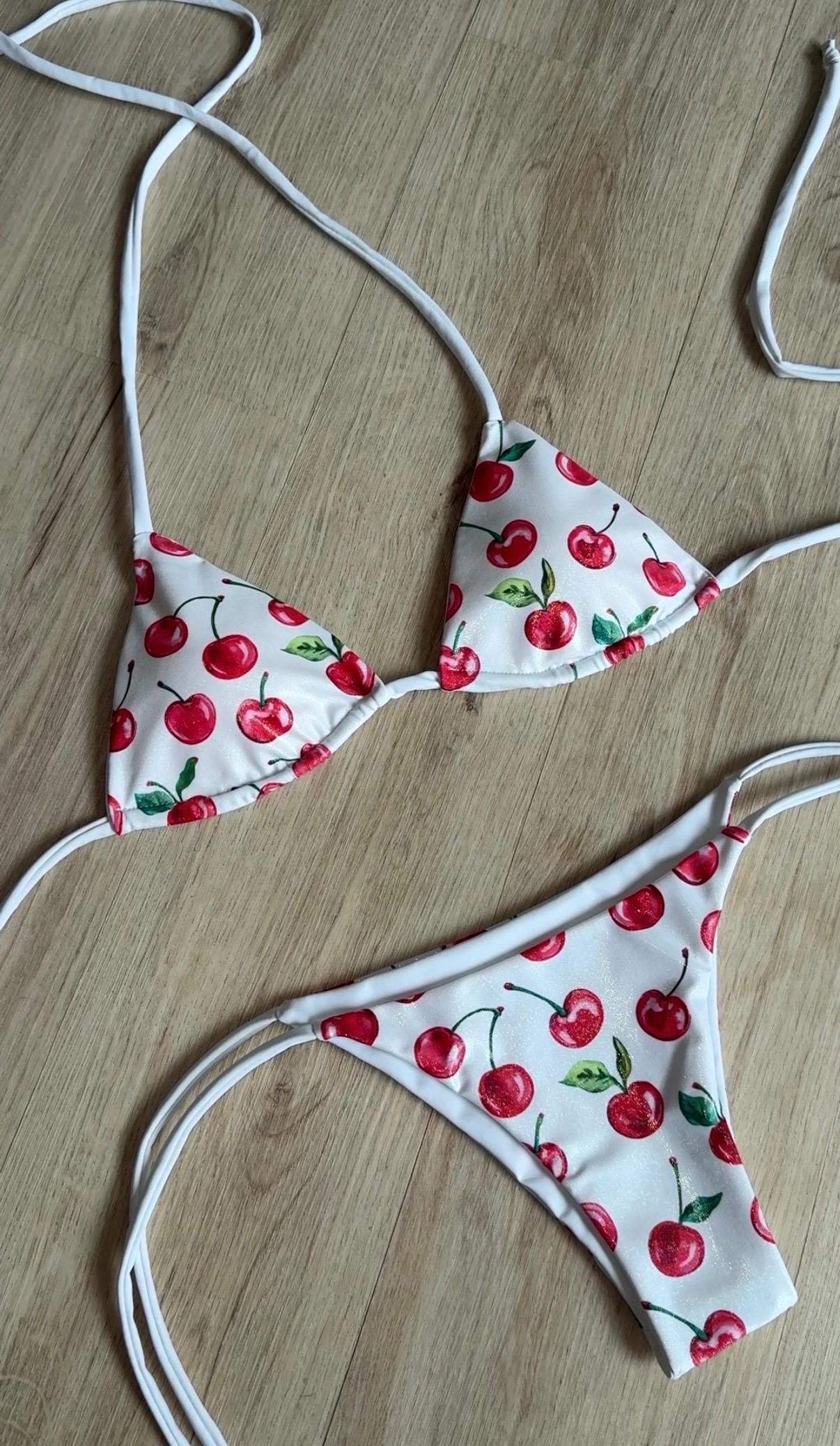 Cherry Women's Sling Bikini Swimsuit Set