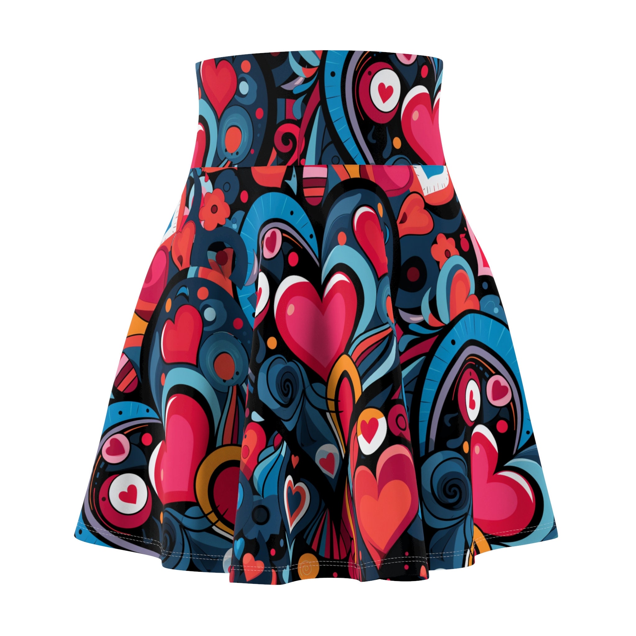 Hearts Symphony Women's Skater Skirt, Colorful Hearts Skirt by Amor4Life, Model 9