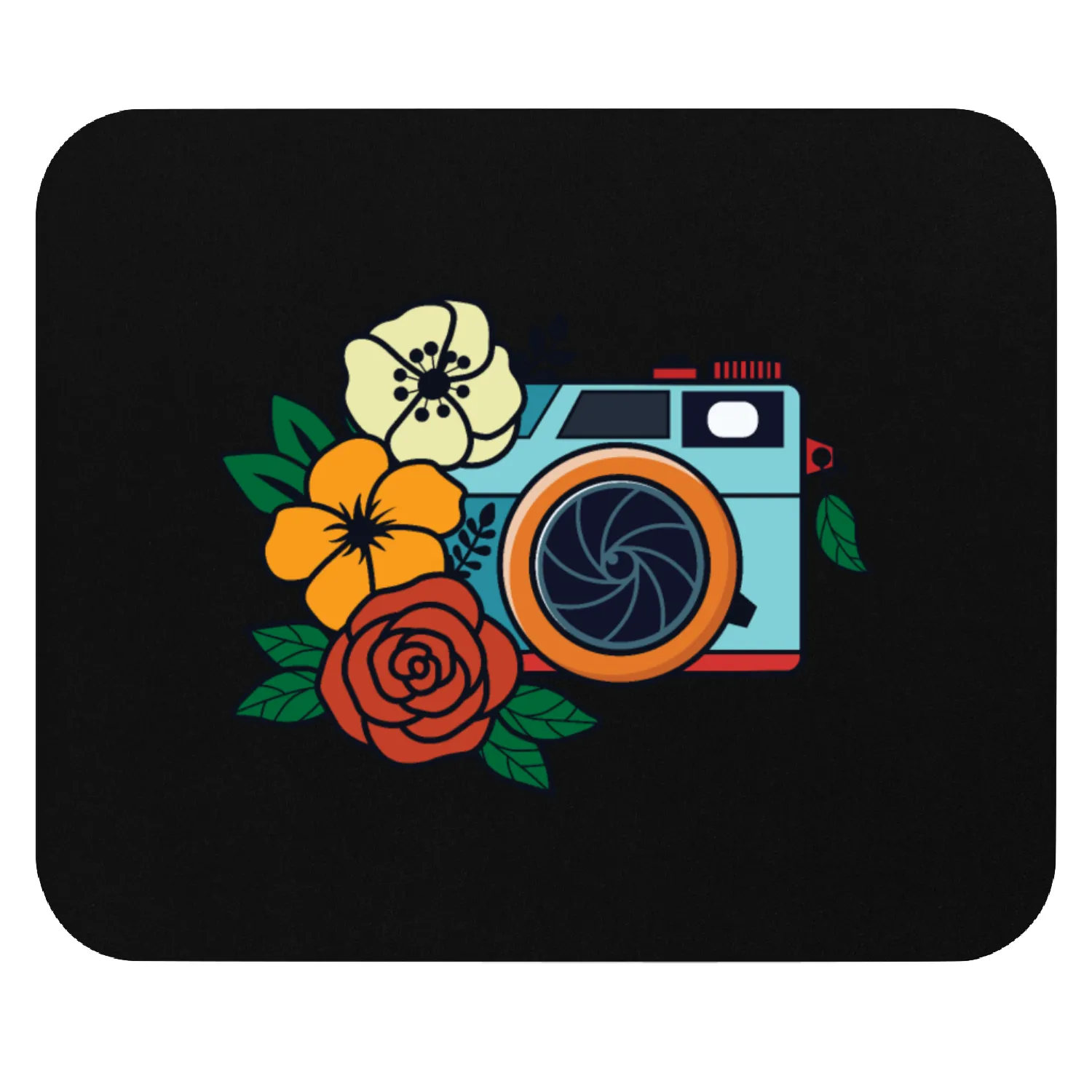 Camera with Flowers Mouse Pads