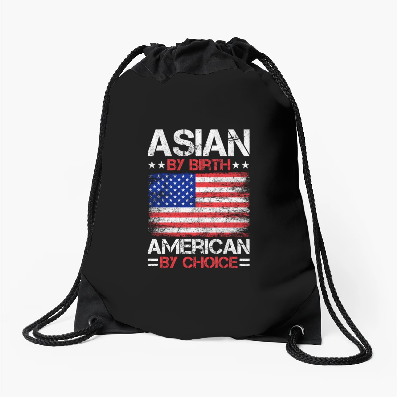 Asian American US Flag Drawstring Bags