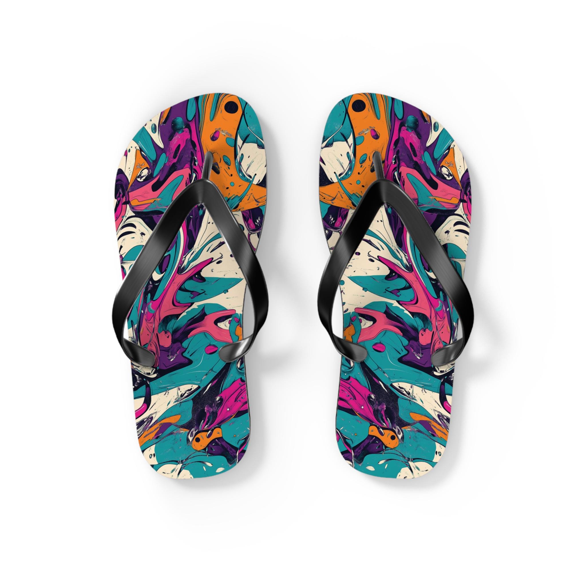 Vibrant Flip Flops for Summer Fun, Unique Beach Footwear, Colorful Summer Sandals, Chill Vibe Casual Footwear