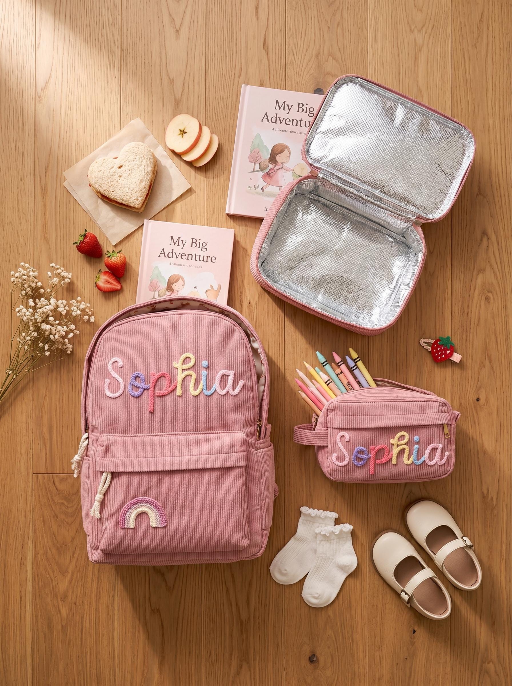 Personalized Corduroy Kids Backpack Set, Custom Name Lunch Bag, Preschool School Bag