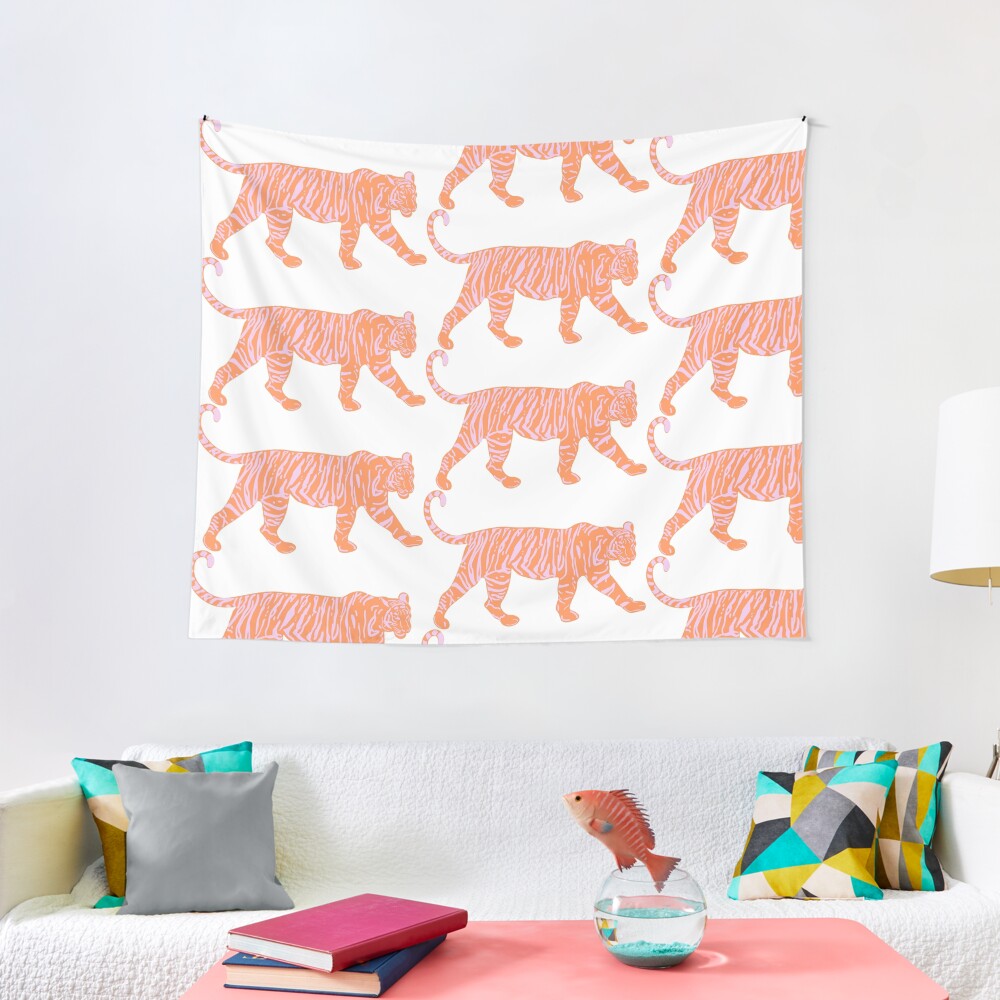 Orange And Pink Tiger Tapestry