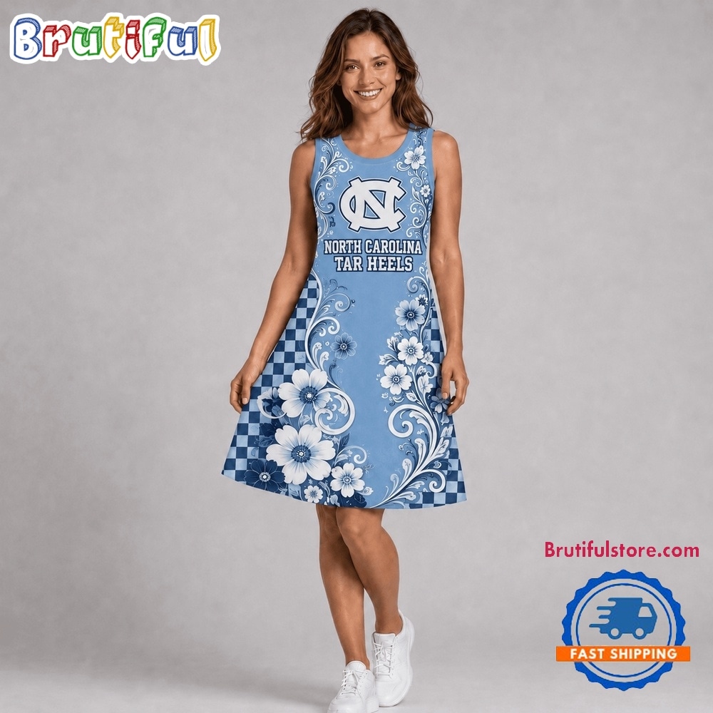 North Carolina Tar Heels NCAA Sporty Floral Elegance Women’s Sleeveless Dress