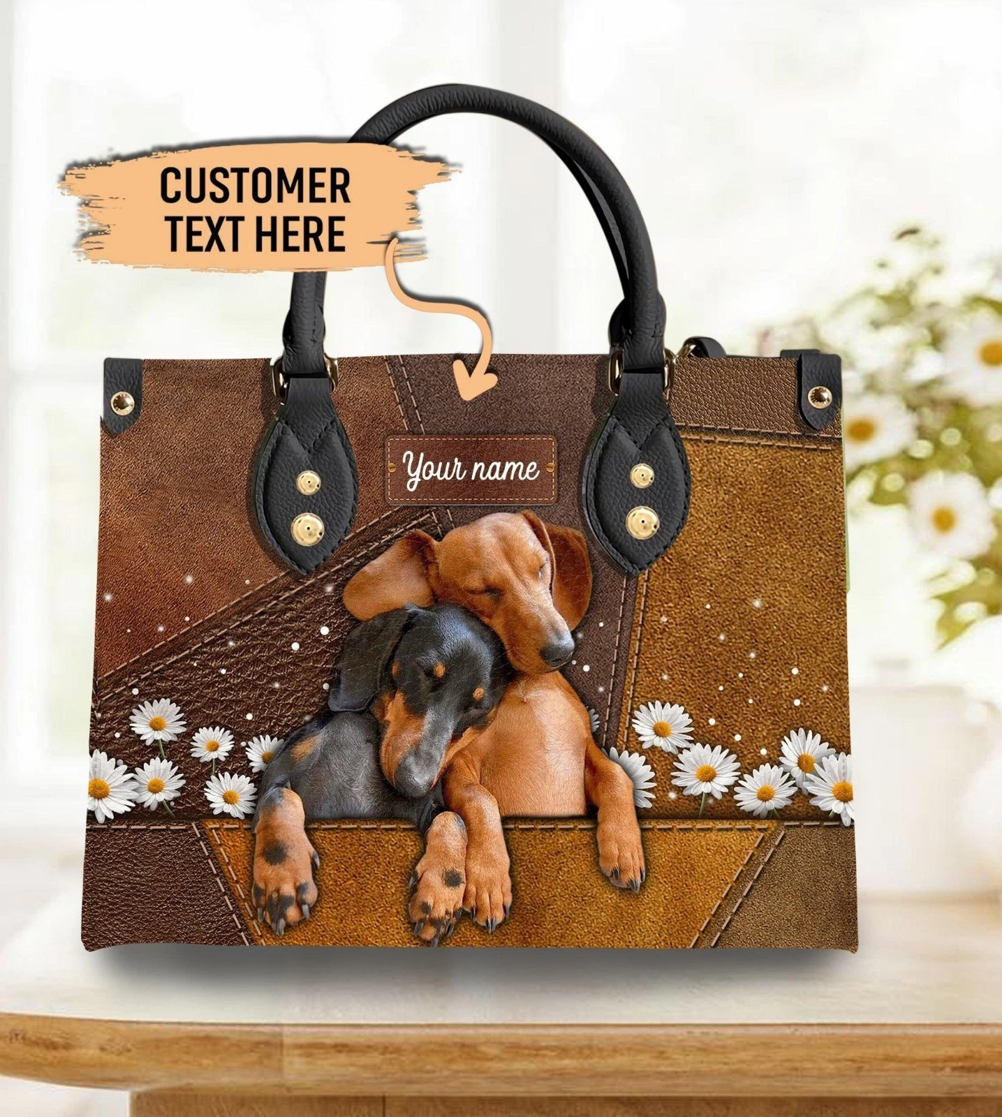Personalized Dachshund Dog Leather Handbag, Dog Lovers Gift, Animal Lover's Bag