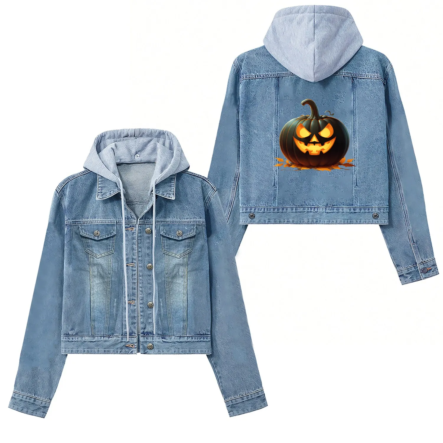 Midnight Glow: Enchanted Halloween Pumpkin Women's Denim Jackets