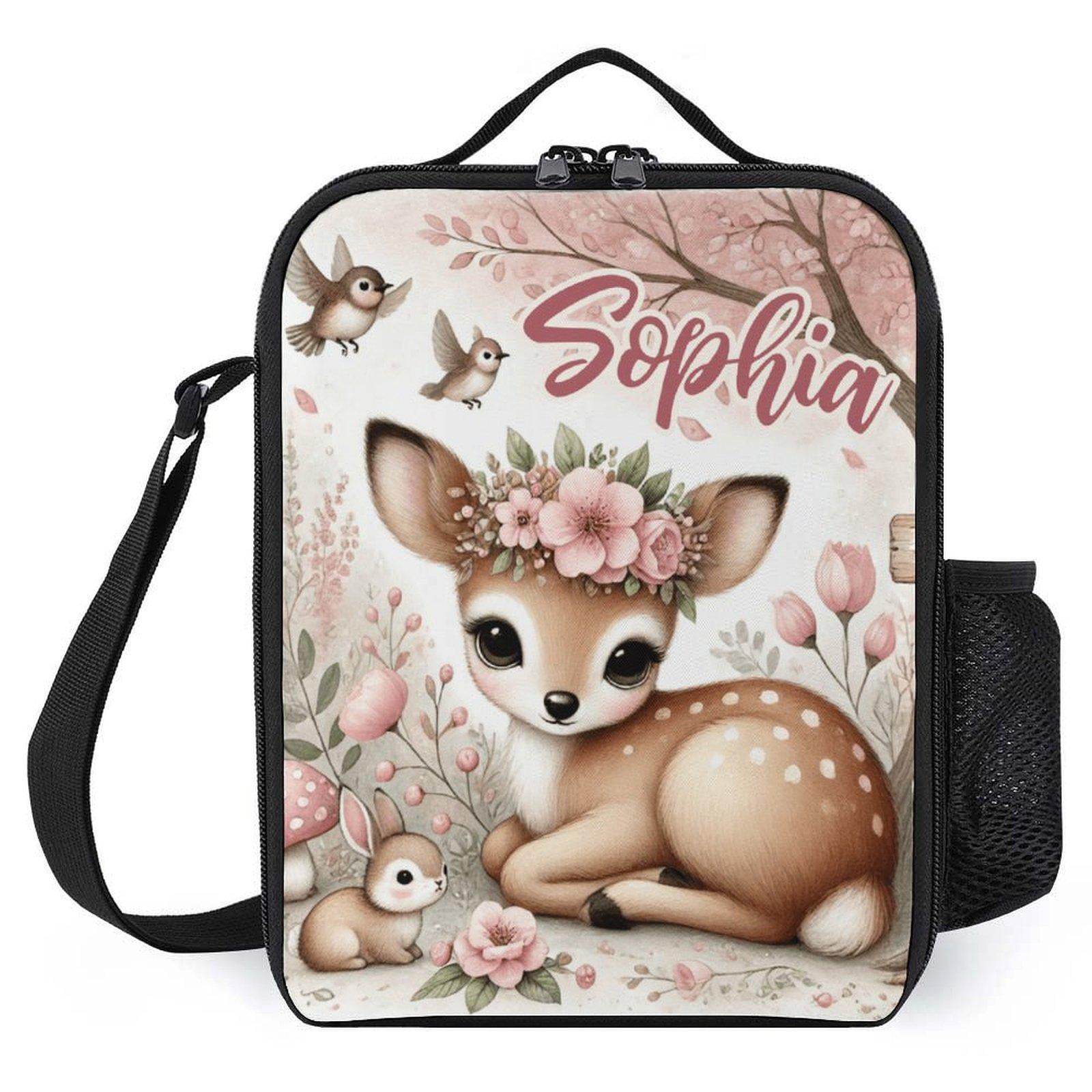 Personalized Baby Deer Woodland Animal Lunch Bag for School Camp Boys & Girls