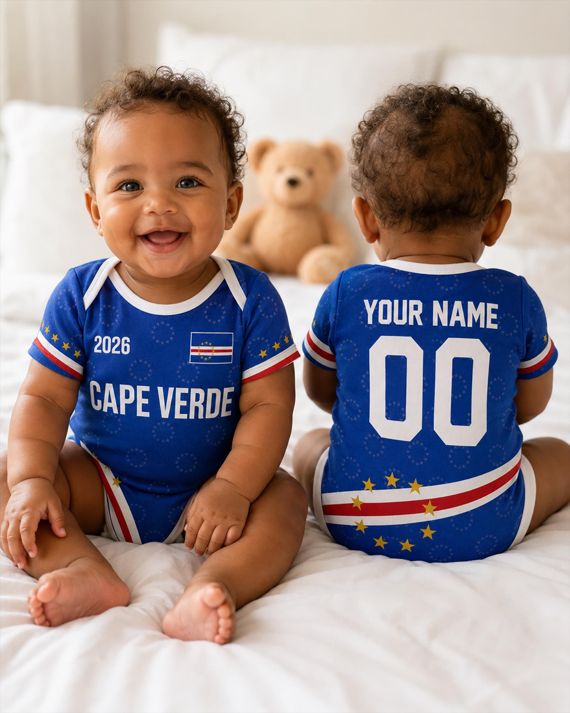Personalized Cape Verde Baby Bodysuit, Custom Name Soccer Baby Outfit, Cape Verde Football Fan Gift, Newborn Sports Jersey Onesie
